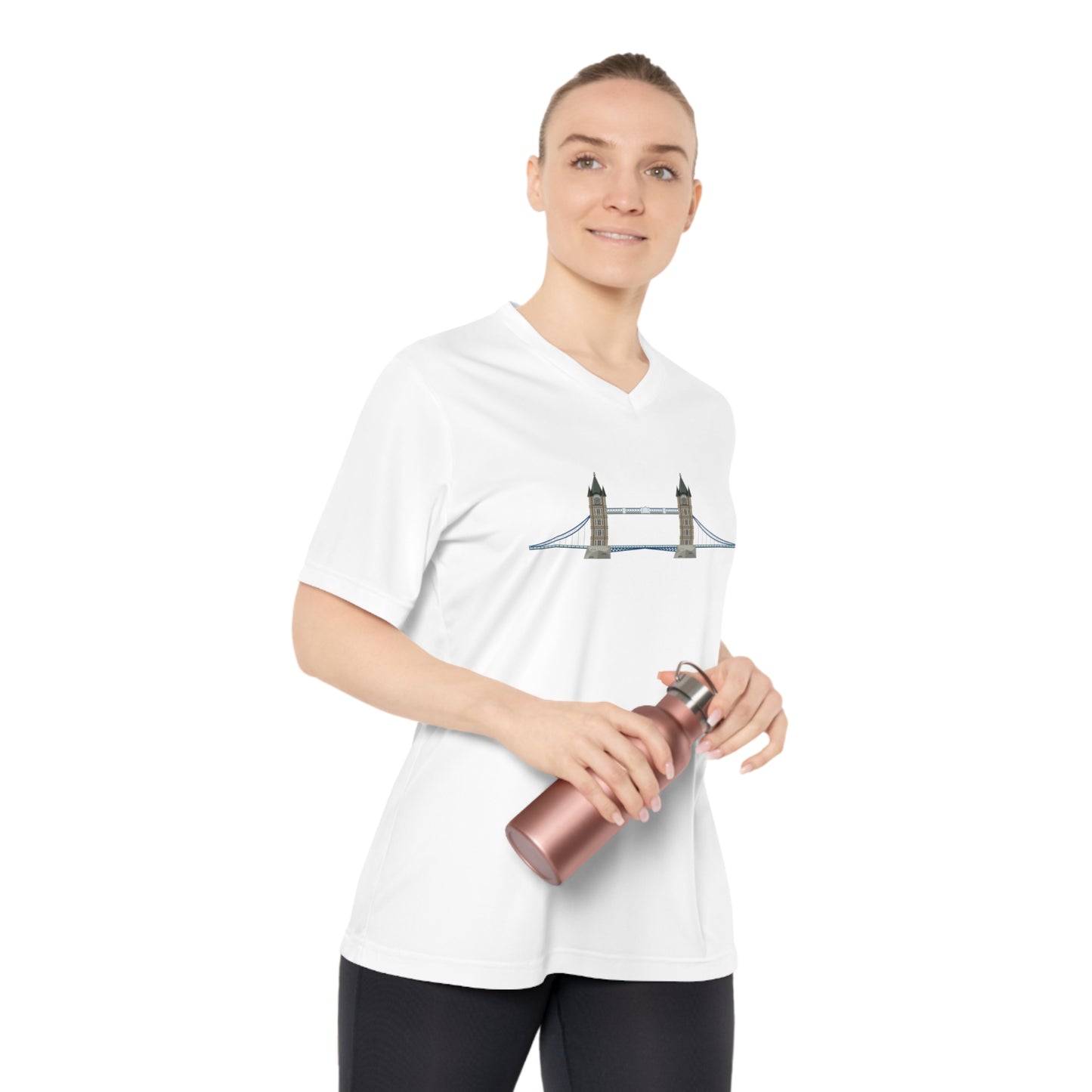 Women's Performance V-Neck T-Shirt - London Landmark - London's Classy Bridge