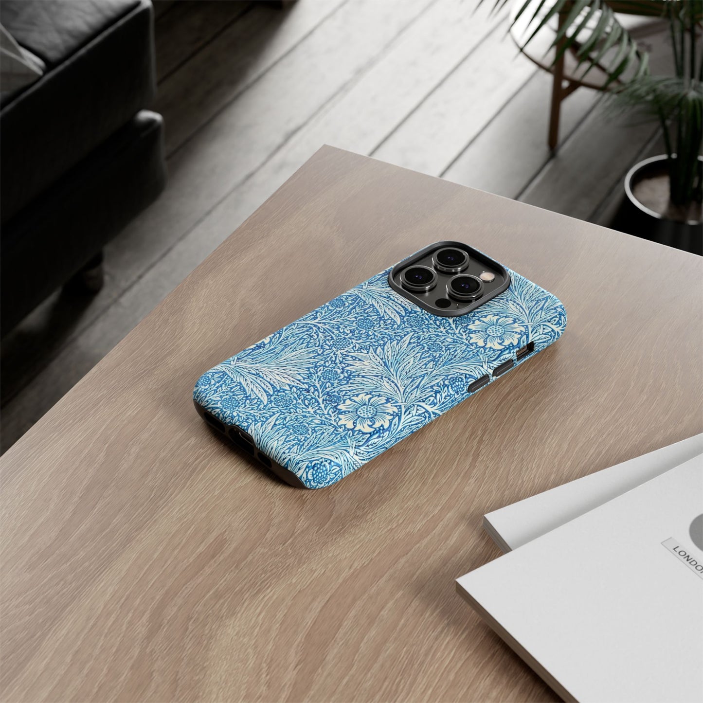 Stylish Phone Case, Tough Floral Phone Cover, Fashionable Tech Accessory, Gift for Her, Blue Flower Design