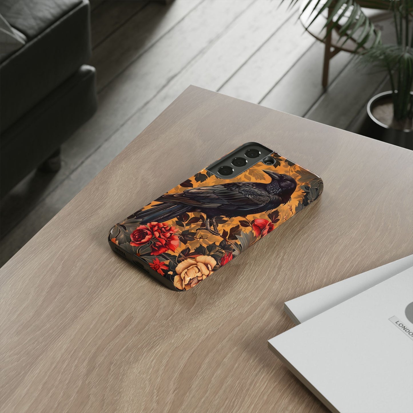 Raven Floral Phone Case - Tough Cases, Blackbird Decor, Gift for Nature Lovers, Bird Themed Accessories, Unique Phone Cover