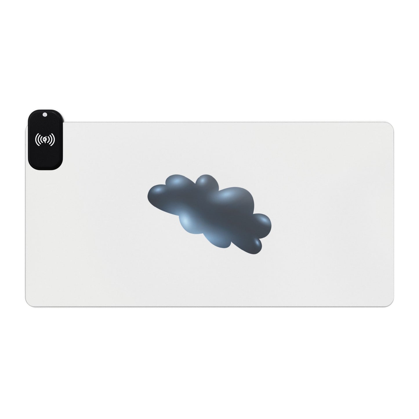 Cloud Illustration - Dark Blue - LED Wireless Charging Gaming Mouse Pad - Modern Desk Accessory, Gamer Gift, Home Office, White, Black, Cool Tech Decor