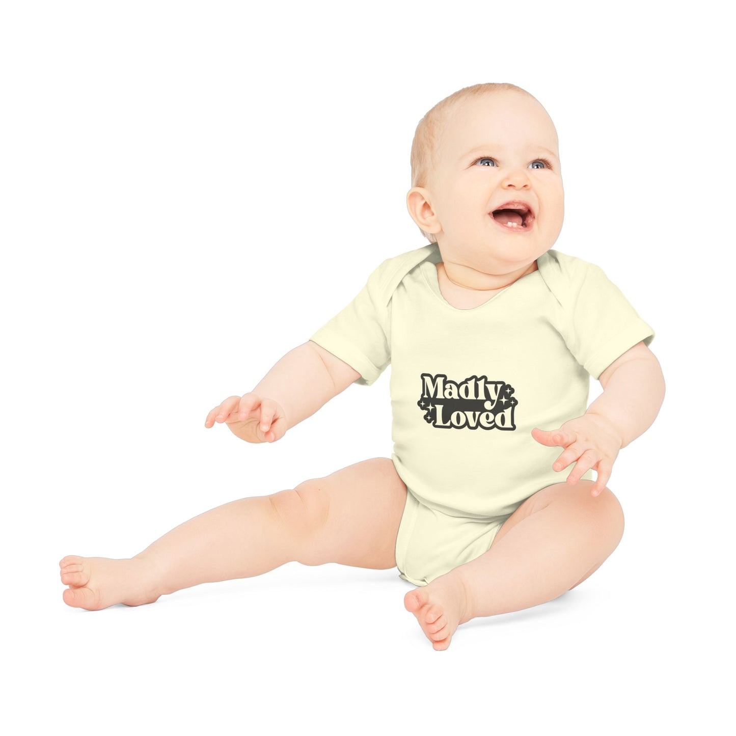 Baby Bodysuit - 'Madly Loved' Organic Cotton Short Sleeve