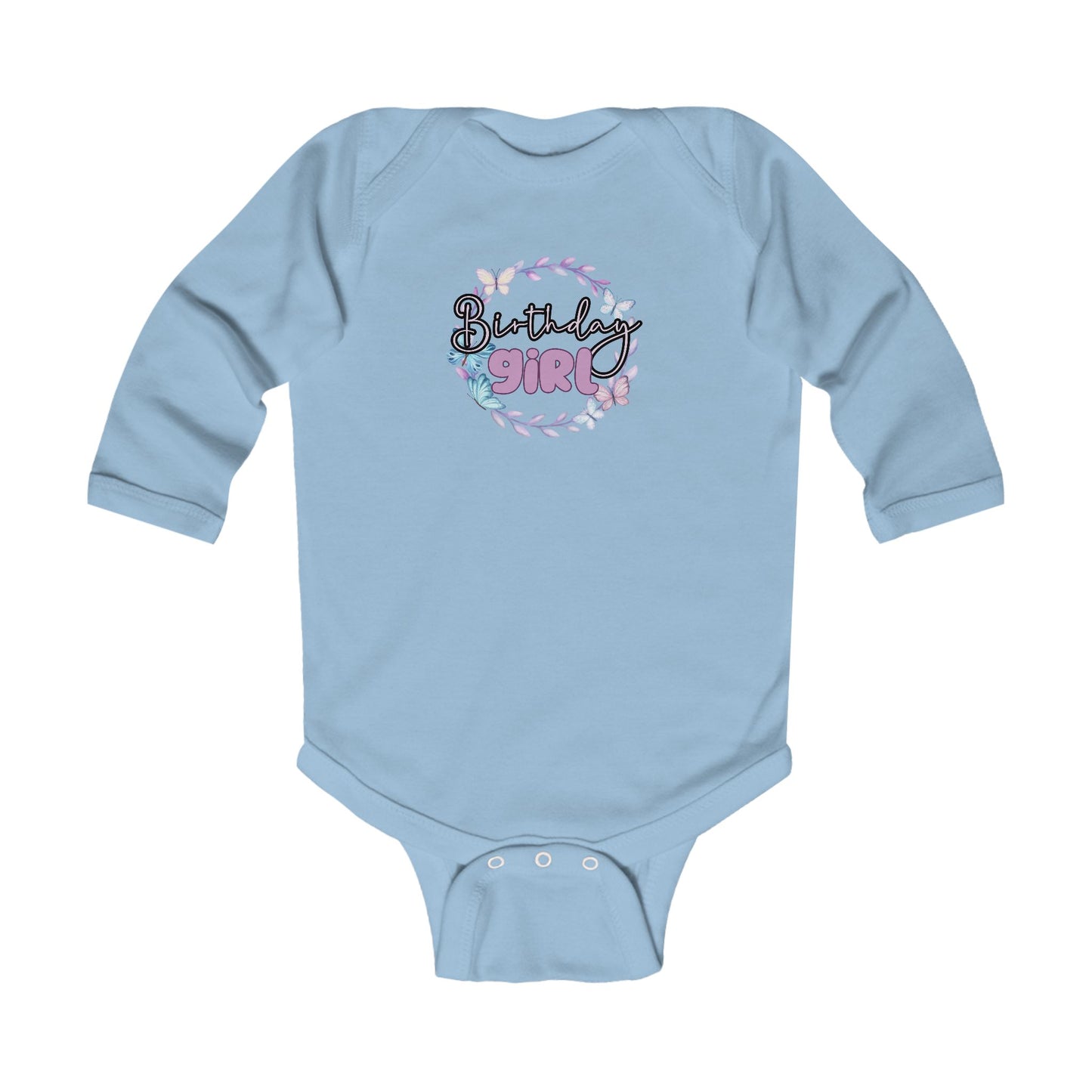 Birthday Girl Infant Long Sleeve Bodysuit - Cute Grey Baby Outfit for Celebrations
