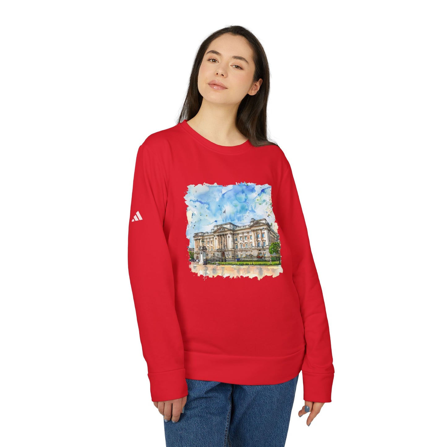 Adidas Unisex Fleece Crewneck Sweatshirt - Watercolor Buckingham Palace Design
