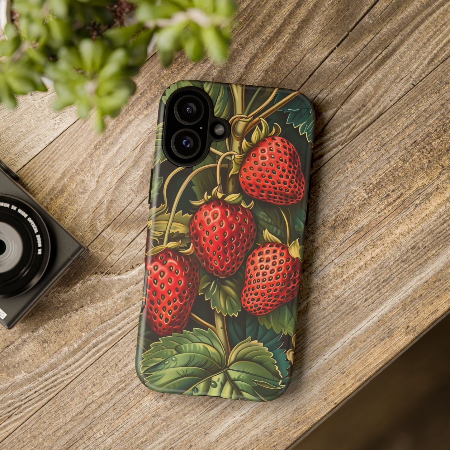 Strawberry Phone Case, Tough Berry Case, Floral Phone Cover, Cute Smartphone Shell, Nature-Inspired Gift