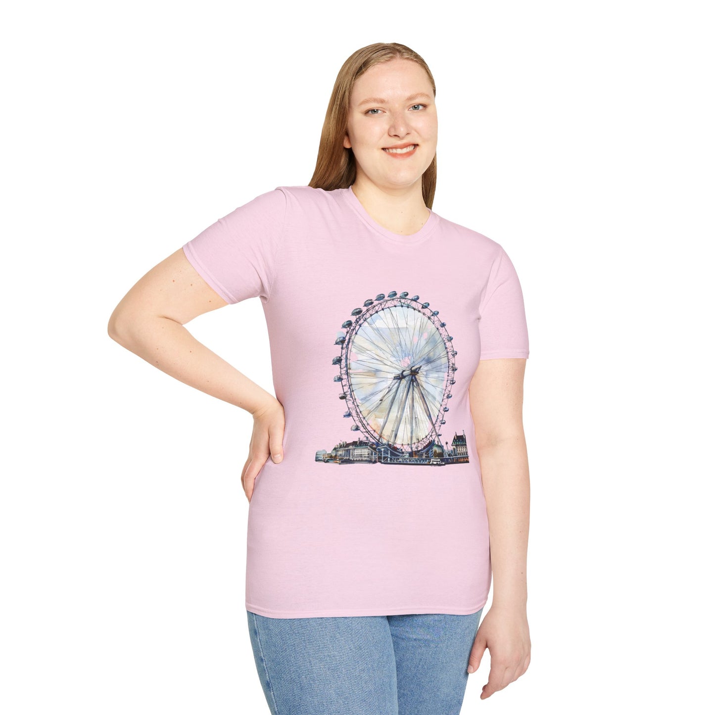 Unisex Softstyle T-Shirt - London Eye - Iconic Ferris Wheel and Cityscape View