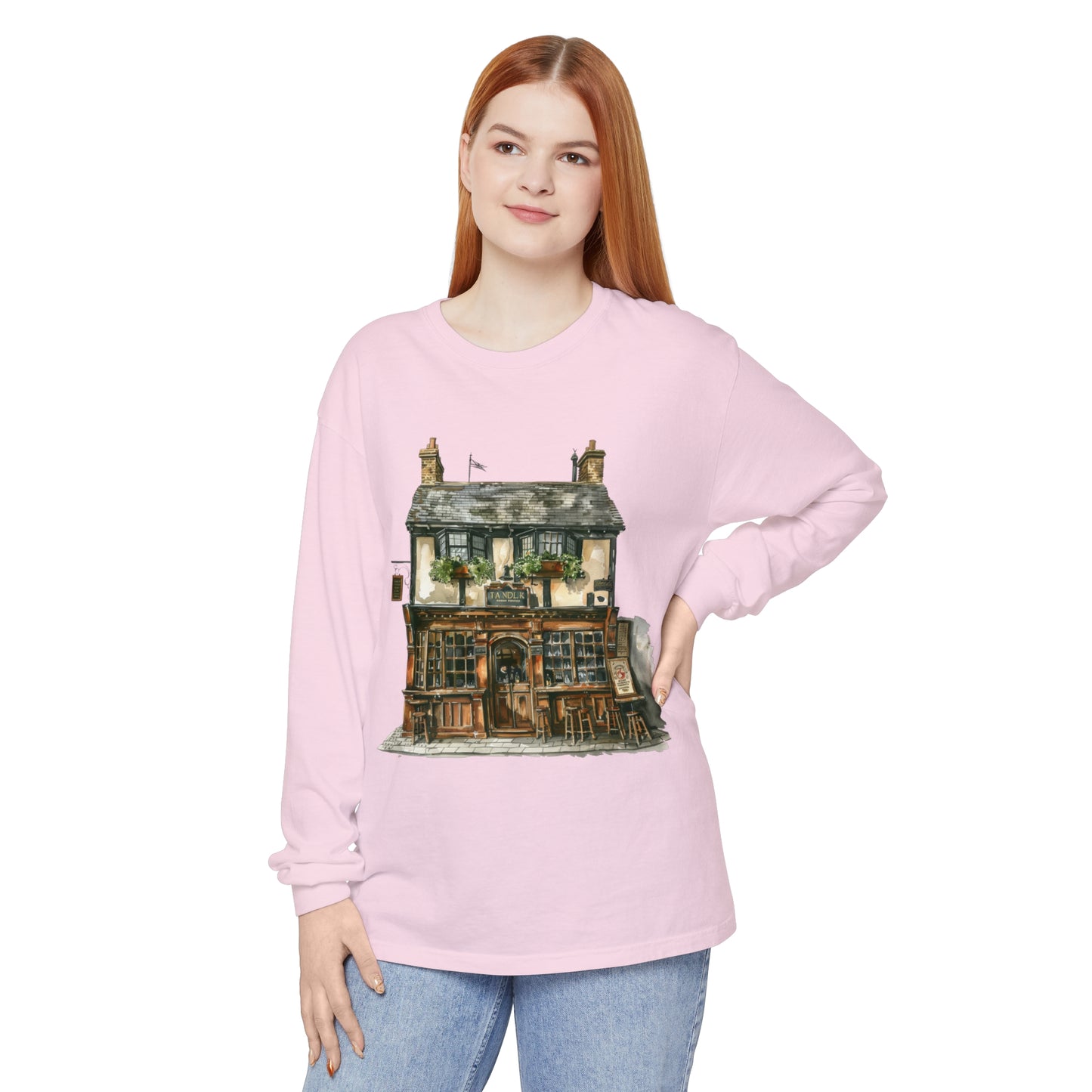 Unisex Garment-dyed Long Sleeve T-Shirt - British Historic House - Classic Architectural Elegance