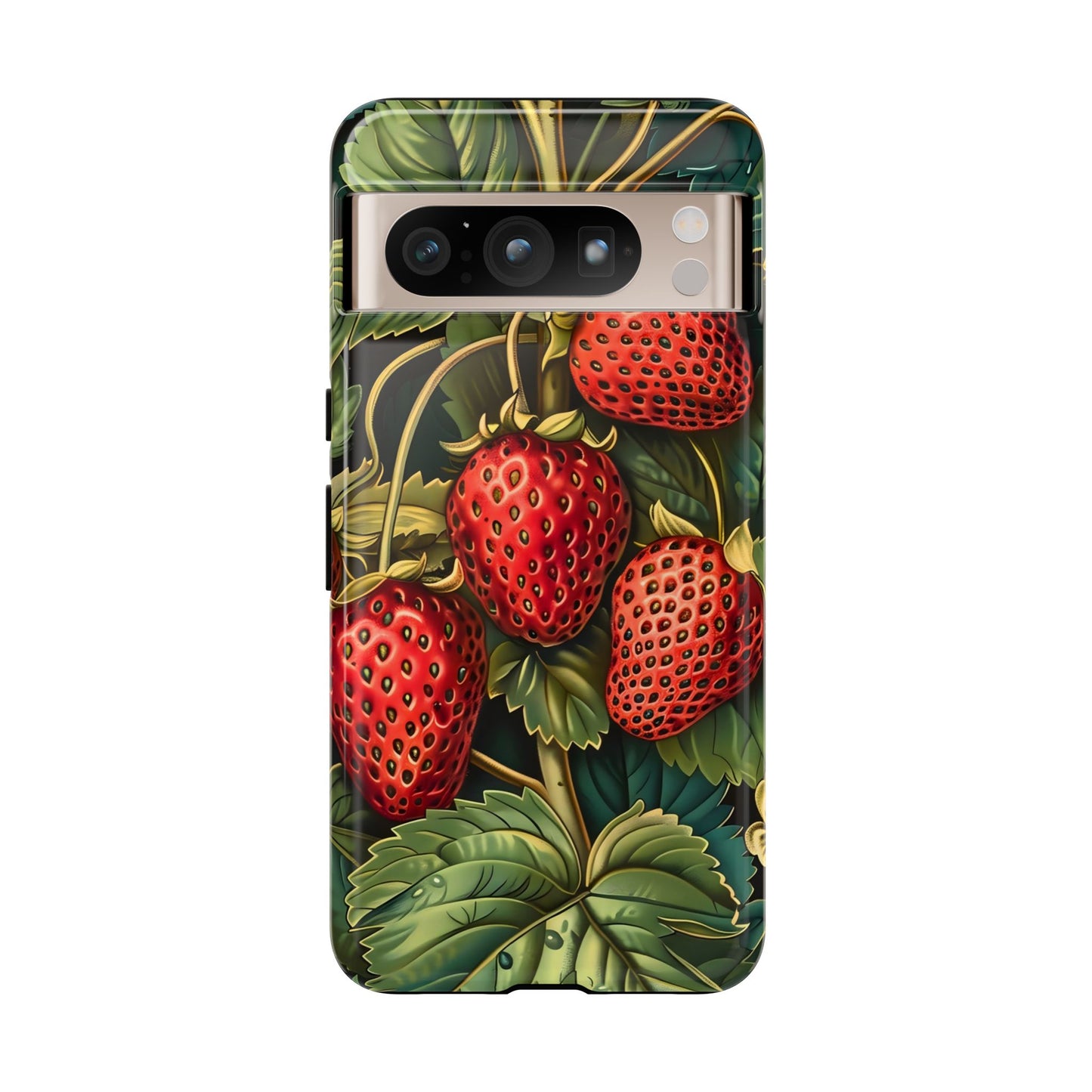Strawberry Phone Case, Tough Berry Case, Floral Phone Cover, Cute Smartphone Shell, Nature-Inspired Gift