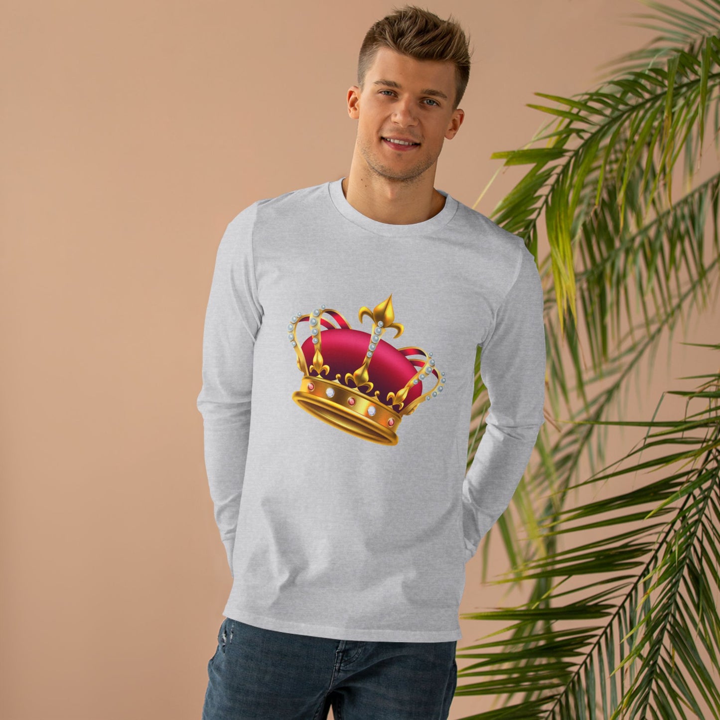 Men’s Base Longsleeve Tee - British Royal Crown Design - Iconic Symbol of Monarchy