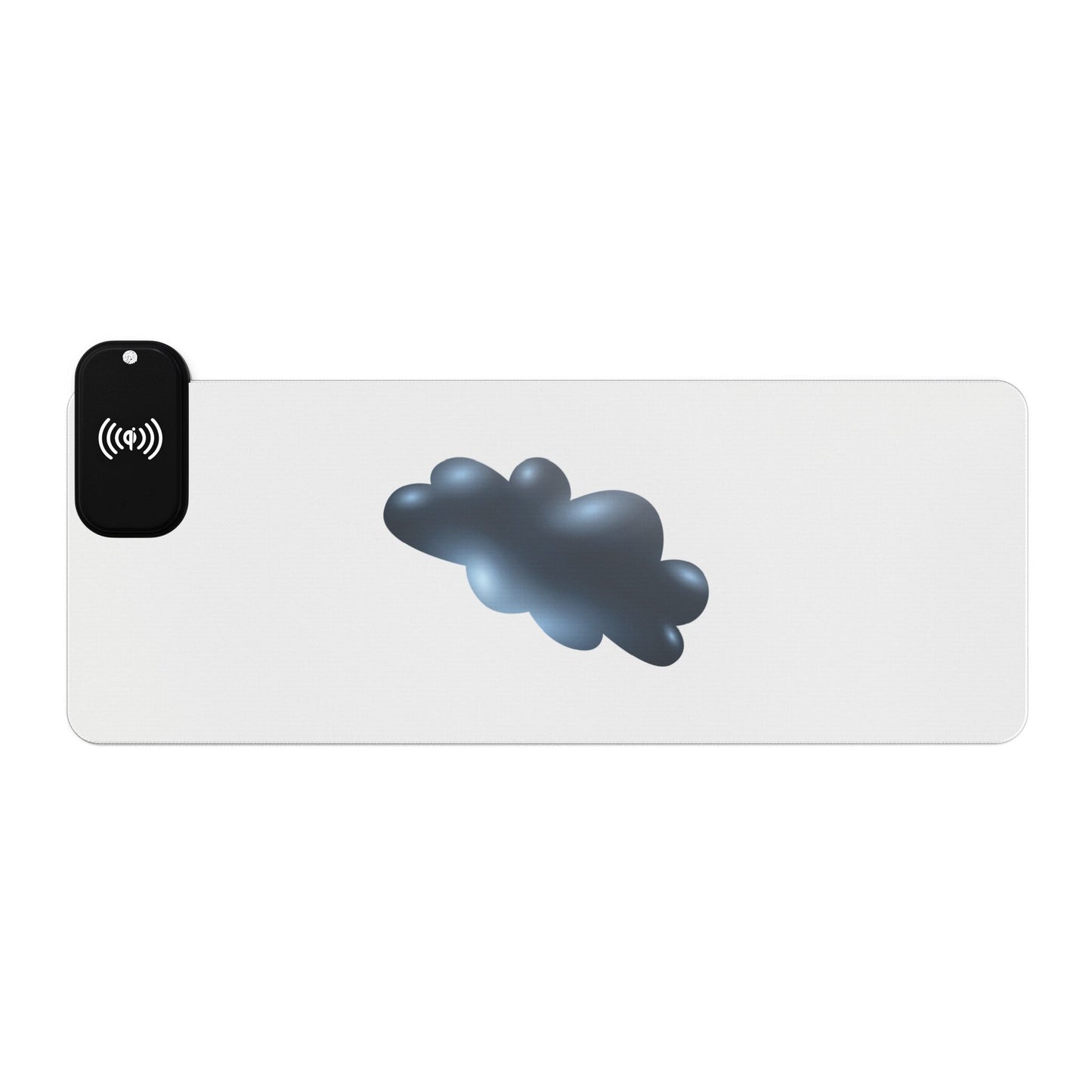 Cloud Illustration - Dark Blue - LED Wireless Charging Gaming Mouse Pad - Modern Desk Accessory, Gamer Gift, Home Office, White, Black, Cool Tech Decor