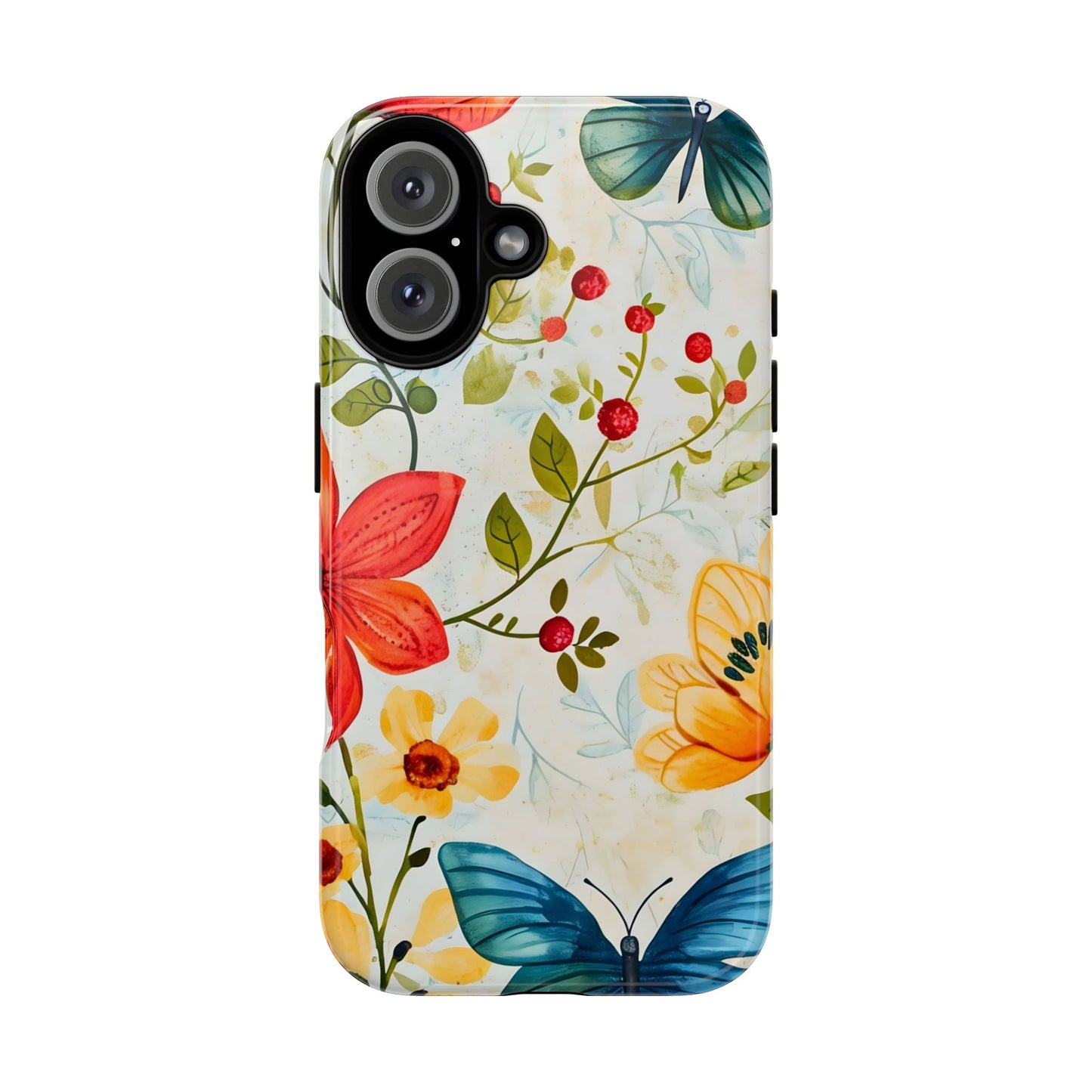 Floral Phone Case with Butterflies, Flower Design, Tough Phone Cover, Nature Lover Gift, Stylish Phone Accessory, Eco-Friendly