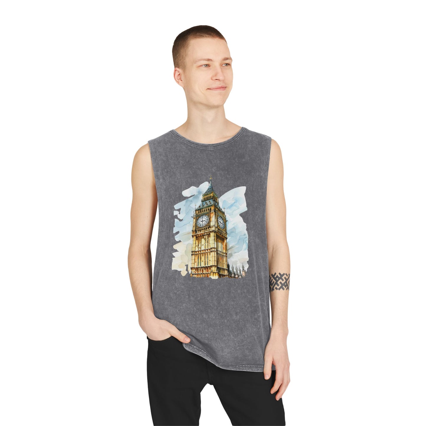 Unisex Stonewash Tank Top - Iconic Big Ben Clock Tower