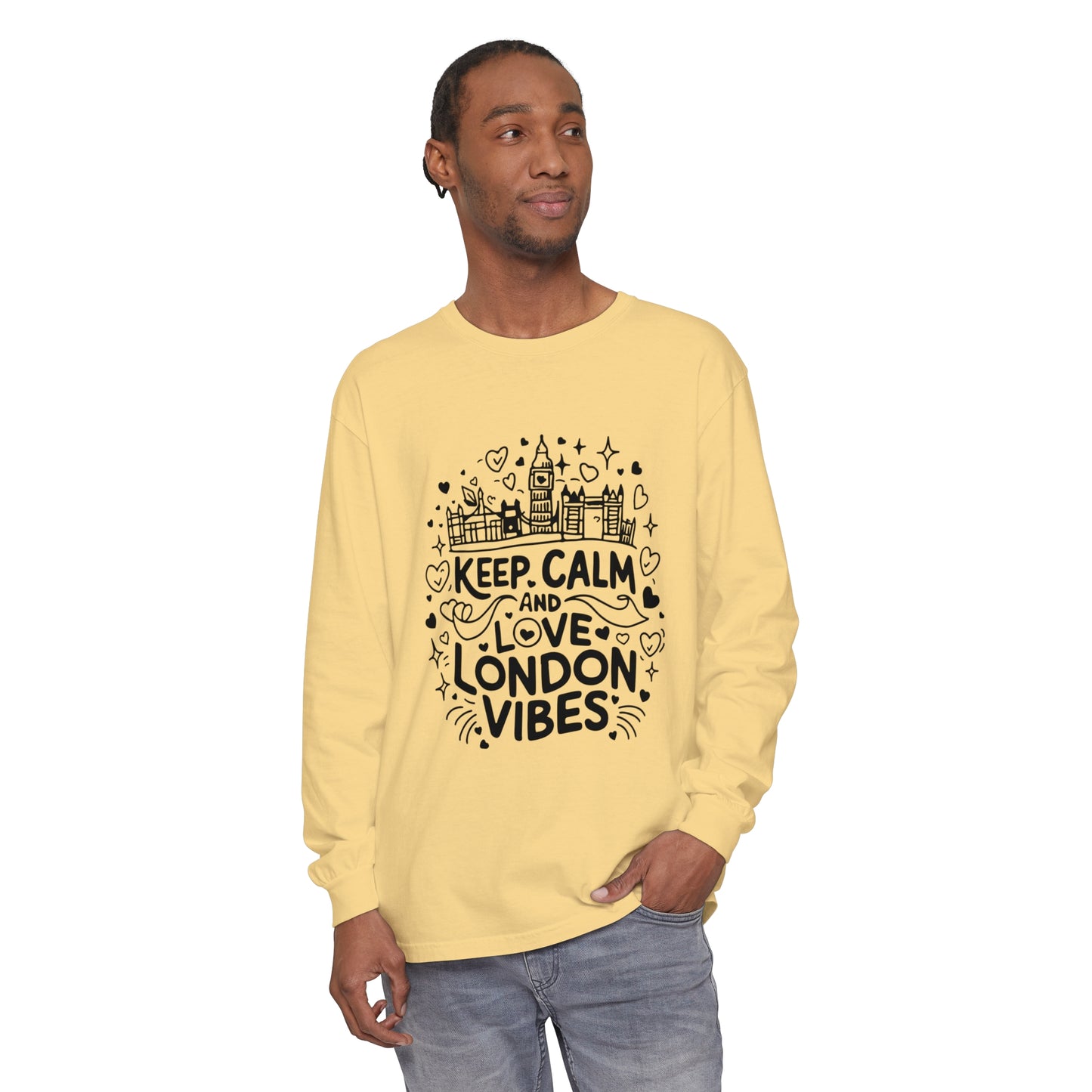 Unisex Garment-dyed Long Sleeve T-Shirt - Keep calm and love London Vibes