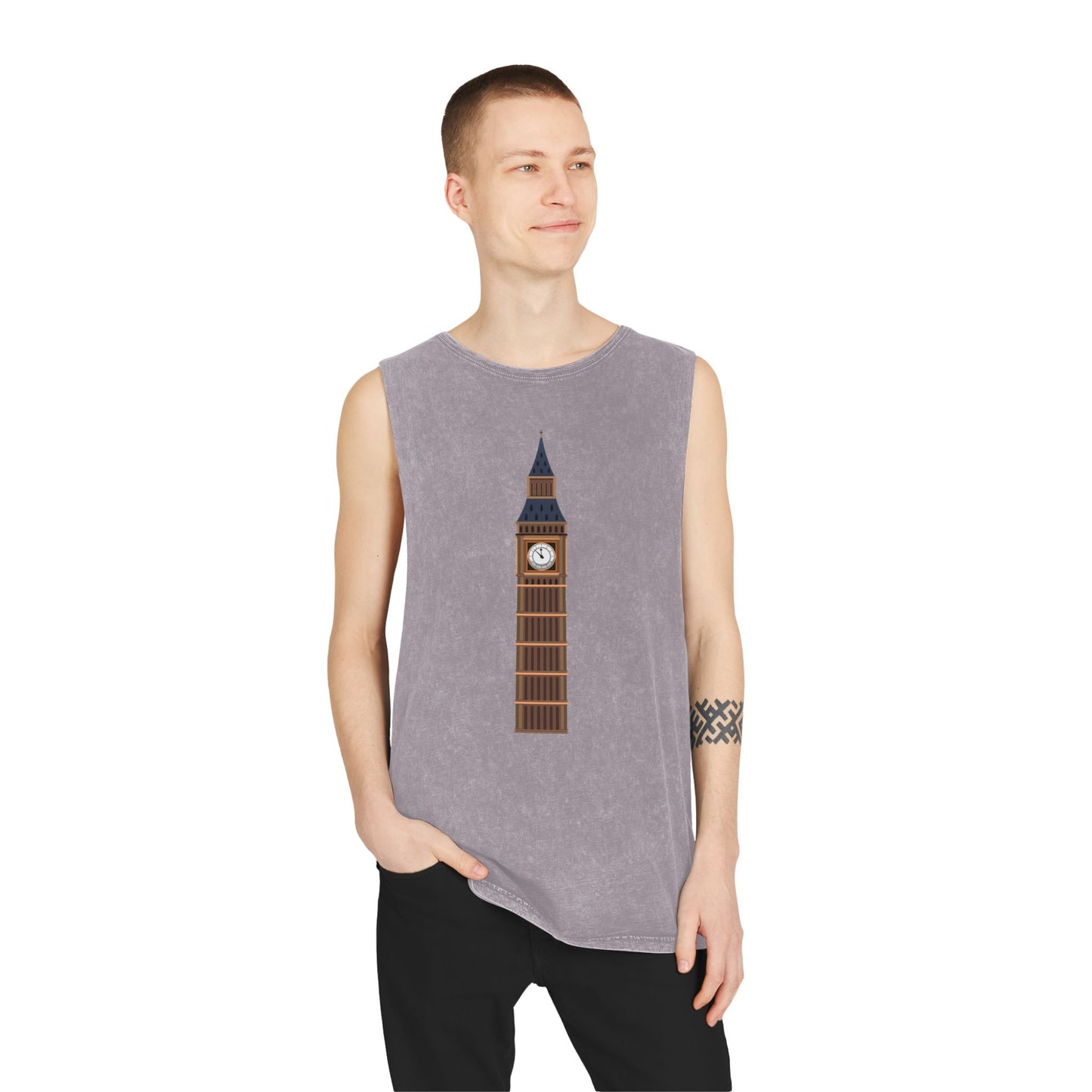 Unisex Stonewash Tank Top - Iconic Big Ben Clock Tower