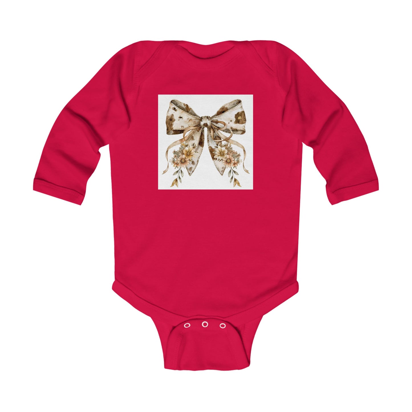 Vintage Floral Bow Infant Long Sleeve Bodysuit - Perfect for Baby Showers & Special Occasions