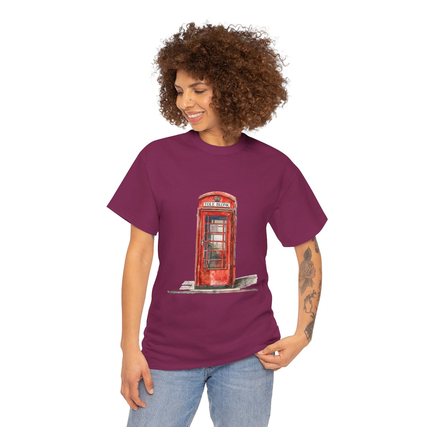 Unisex Heavy Cotton Tee - Iconic British Public Telephone - Classic Red Phone Box