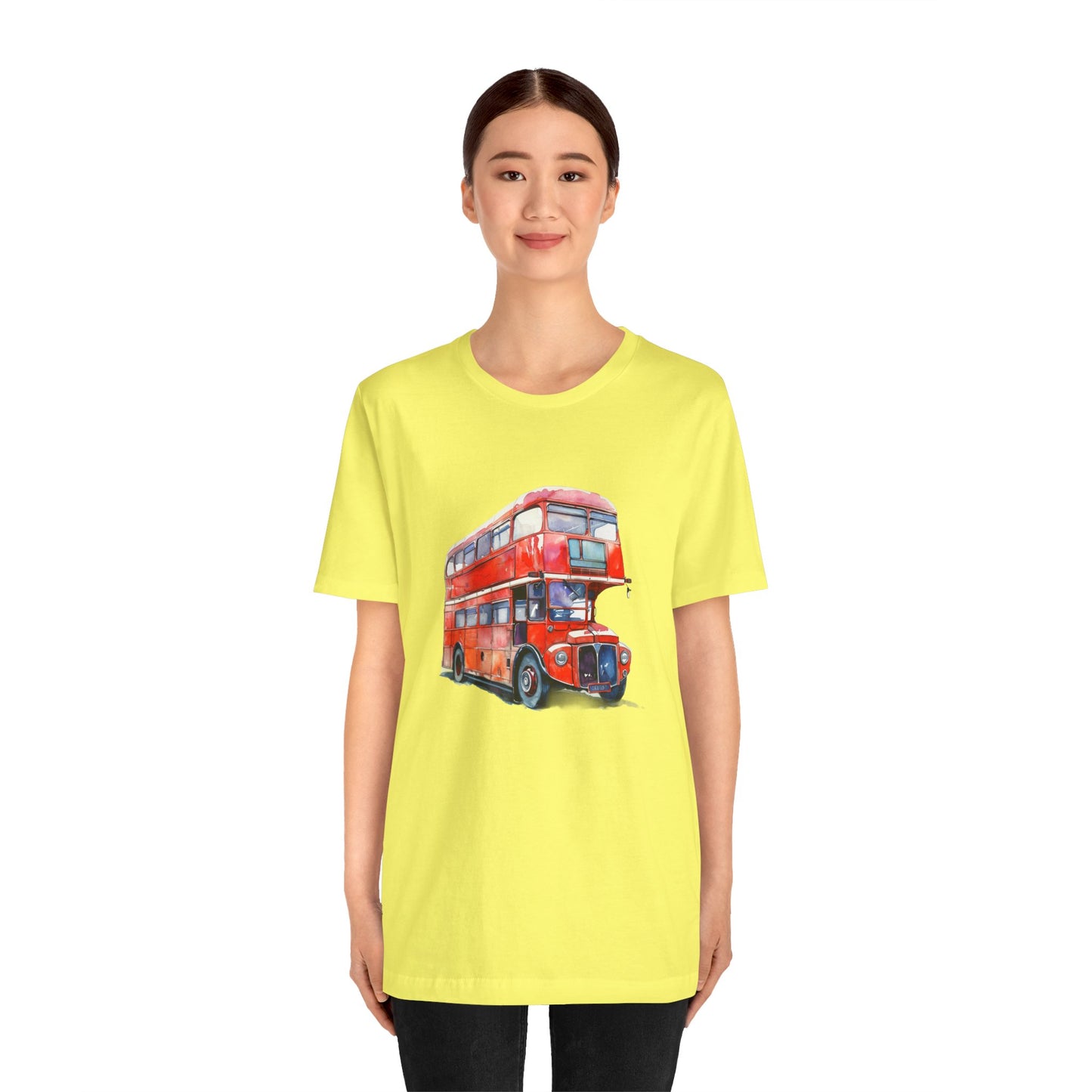 Unisex Jersey Short Sleeve Tee - London Transport English Bus - Iconic Red Double-Decker