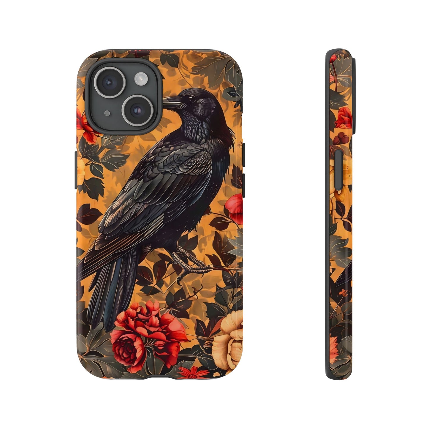 Raven Floral Phone Case - Tough Cases, Blackbird Decor, Gift for Nature Lovers, Bird Themed Accessories, Unique Phone Cover