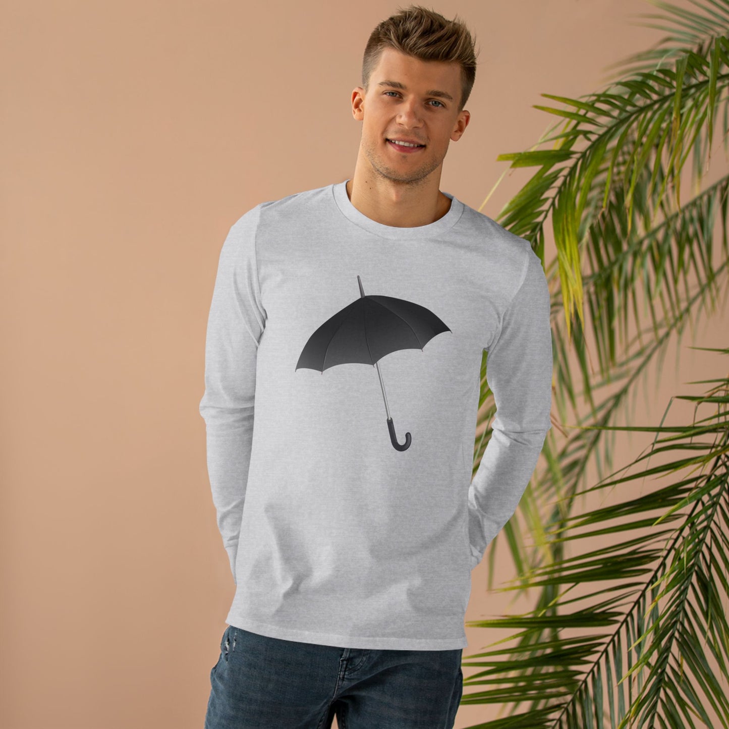 Men’s Base Longsleeve Tee - Regal Royal Umbrella - Elegant and Majestic