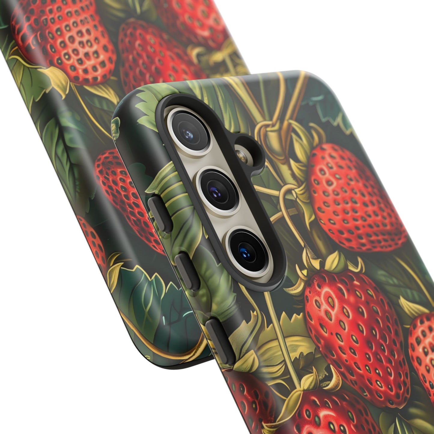 Strawberry Phone Case, Tough Berry Case, Floral Phone Cover, Cute Smartphone Shell, Nature-Inspired Gift
