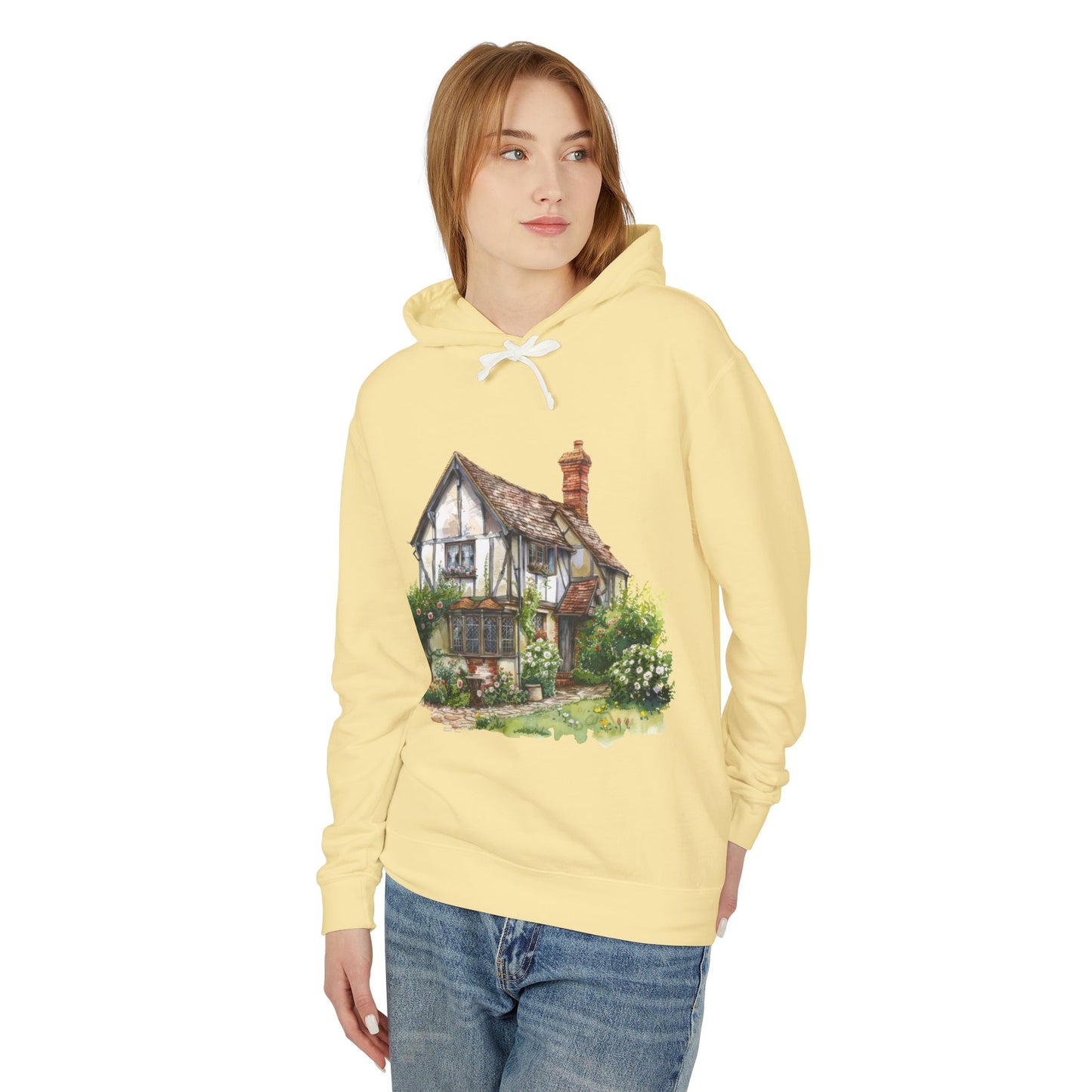 Unisex Lightweight Hooded Sweatshirt - Nestled in Nature - British Village House Elegance