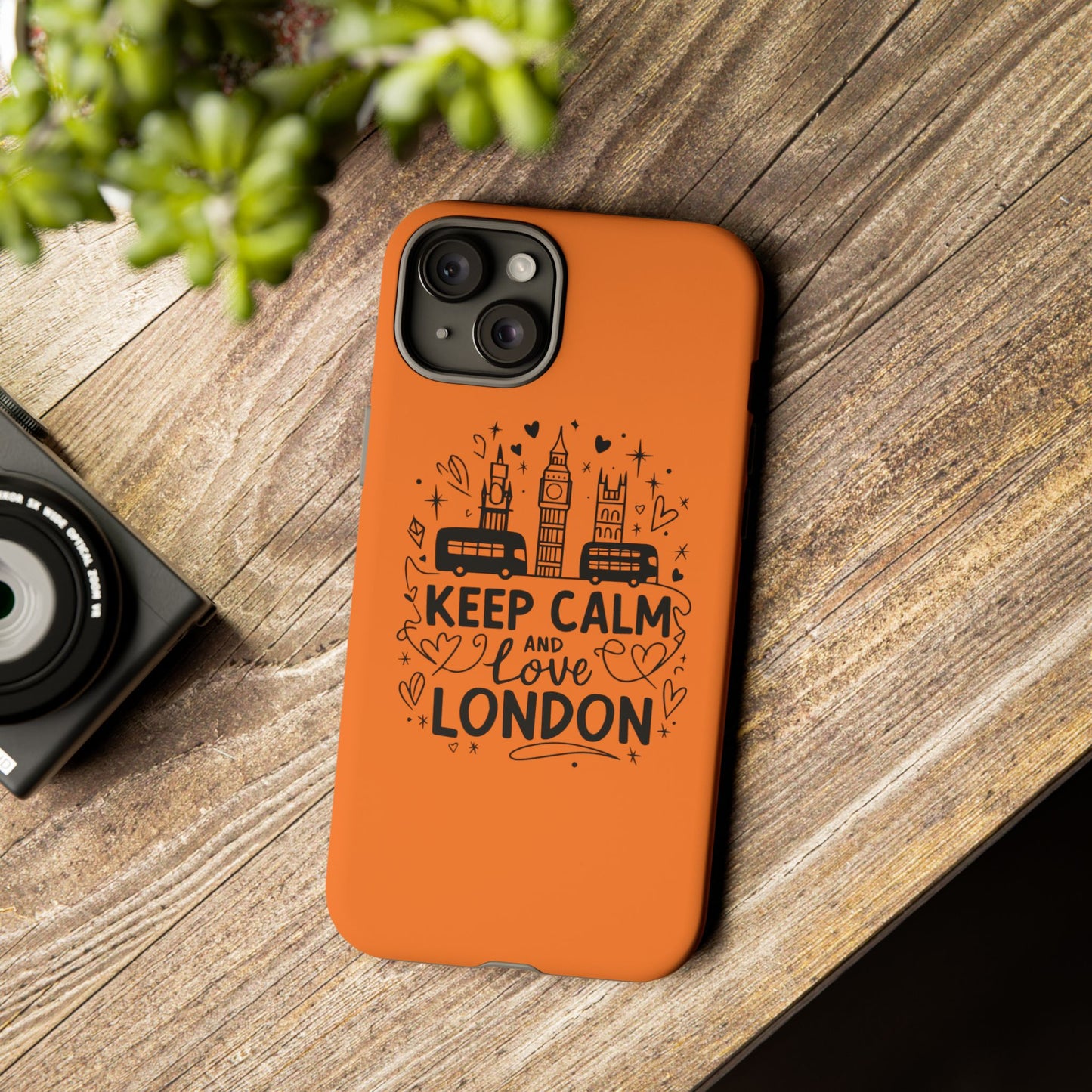 London-Themed Phone Case: Keep Calm and Love London, UK Souvenir, Travel Gift, City Lover, Smartphone Accessories, Orange Design