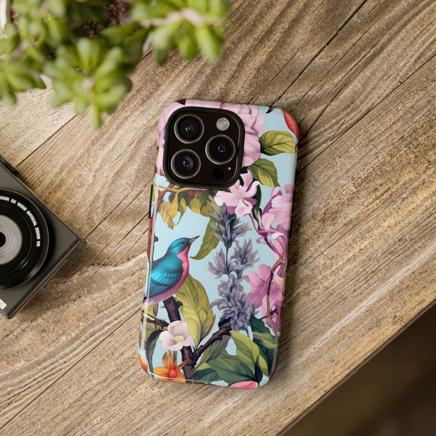 Floral Phone Case with Birds, Tough Cases for Nature Lovers, Stylish Phone Accessories, Unique Gifts for Her, Cute Tech Protector