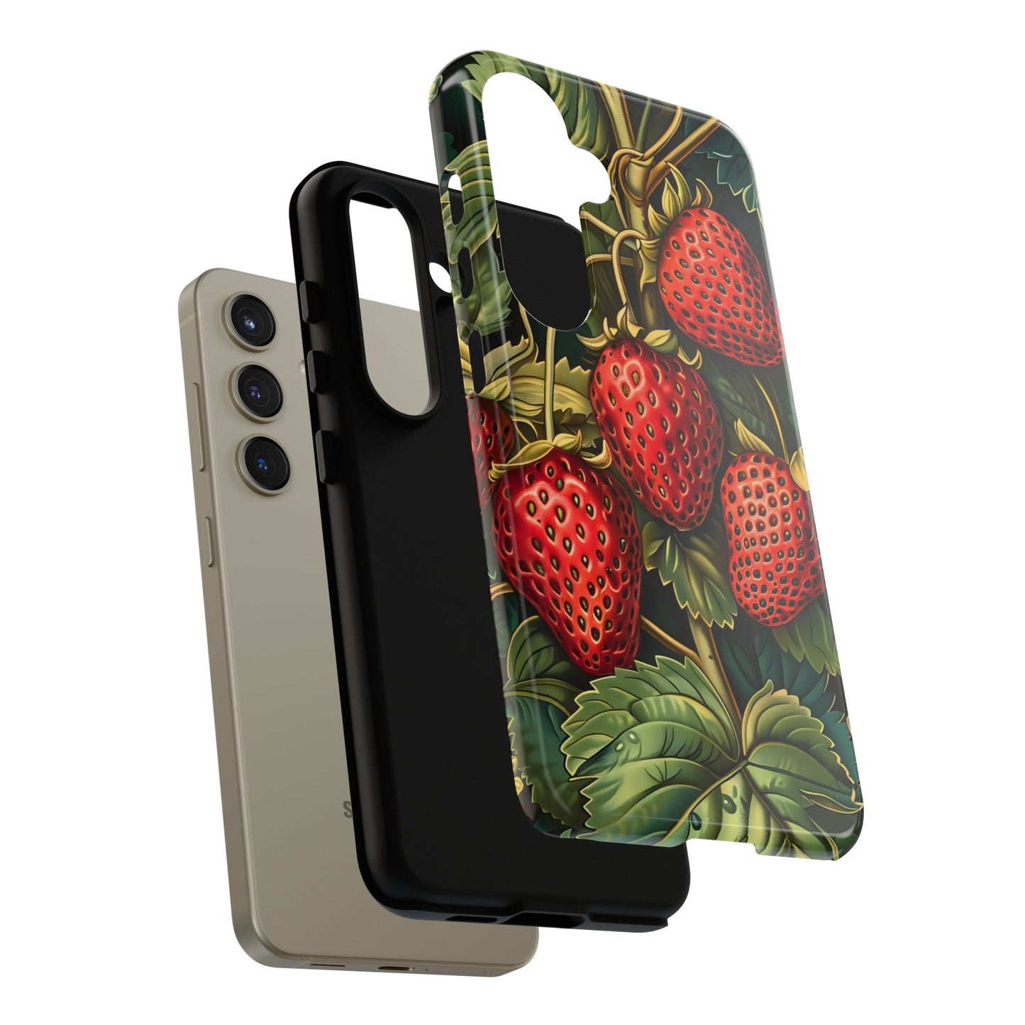 Strawberry Phone Case, Tough Berry Case, Floral Phone Cover, Cute Smartphone Shell, Nature-Inspired Gift