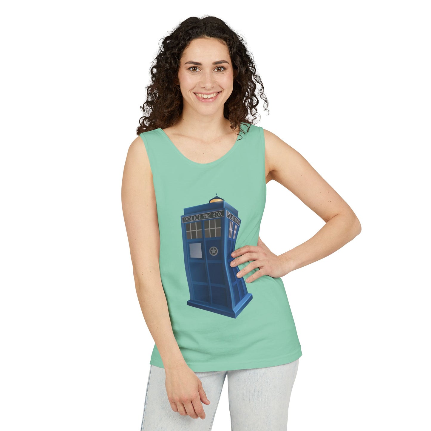 Unisex Garment-Dyed Tank Top - British Police Public Call Box - Iconic TARDIS Design