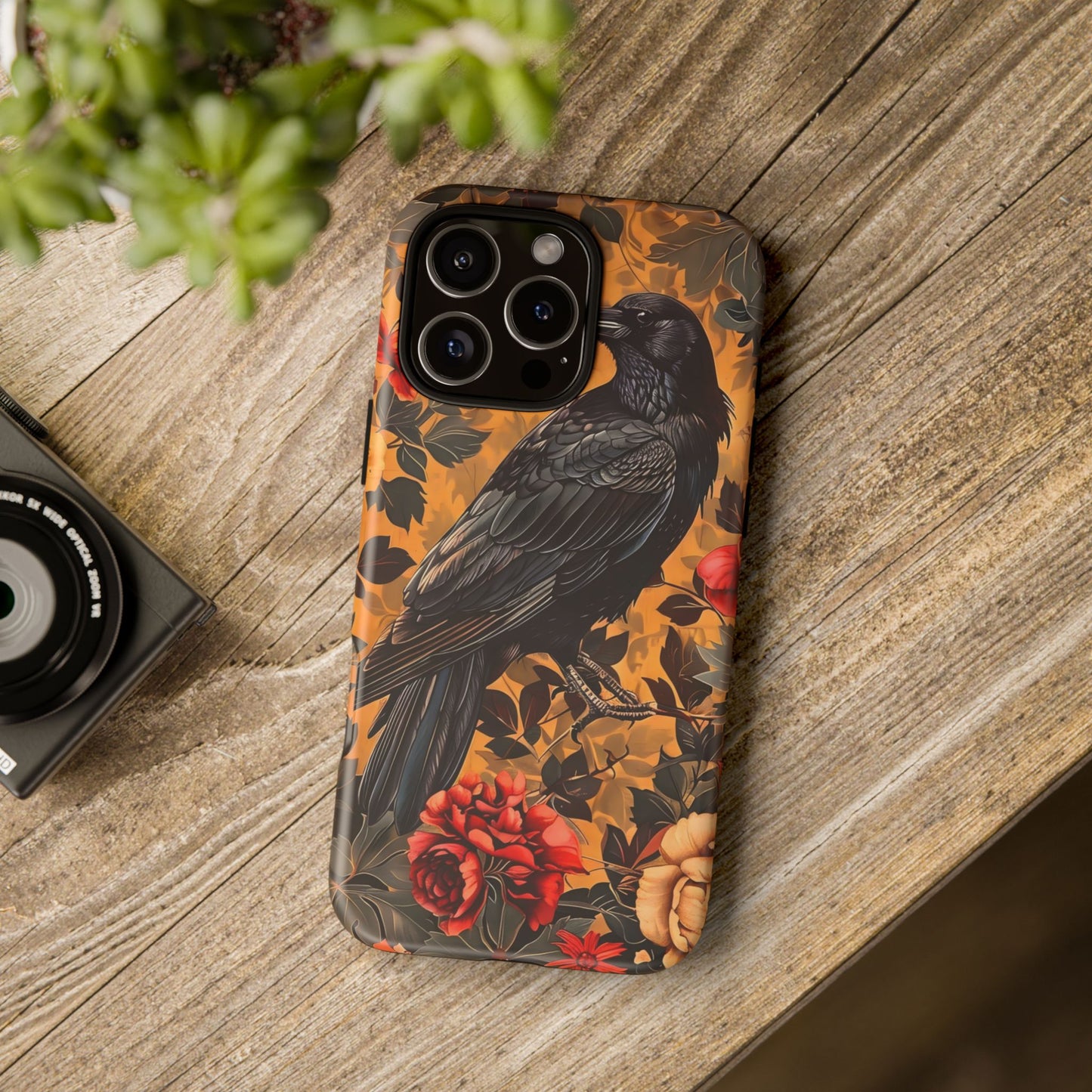 Raven Floral Phone Case - Tough Cases, Blackbird Decor, Gift for Nature Lovers, Bird Themed Accessories, Unique Phone Cover