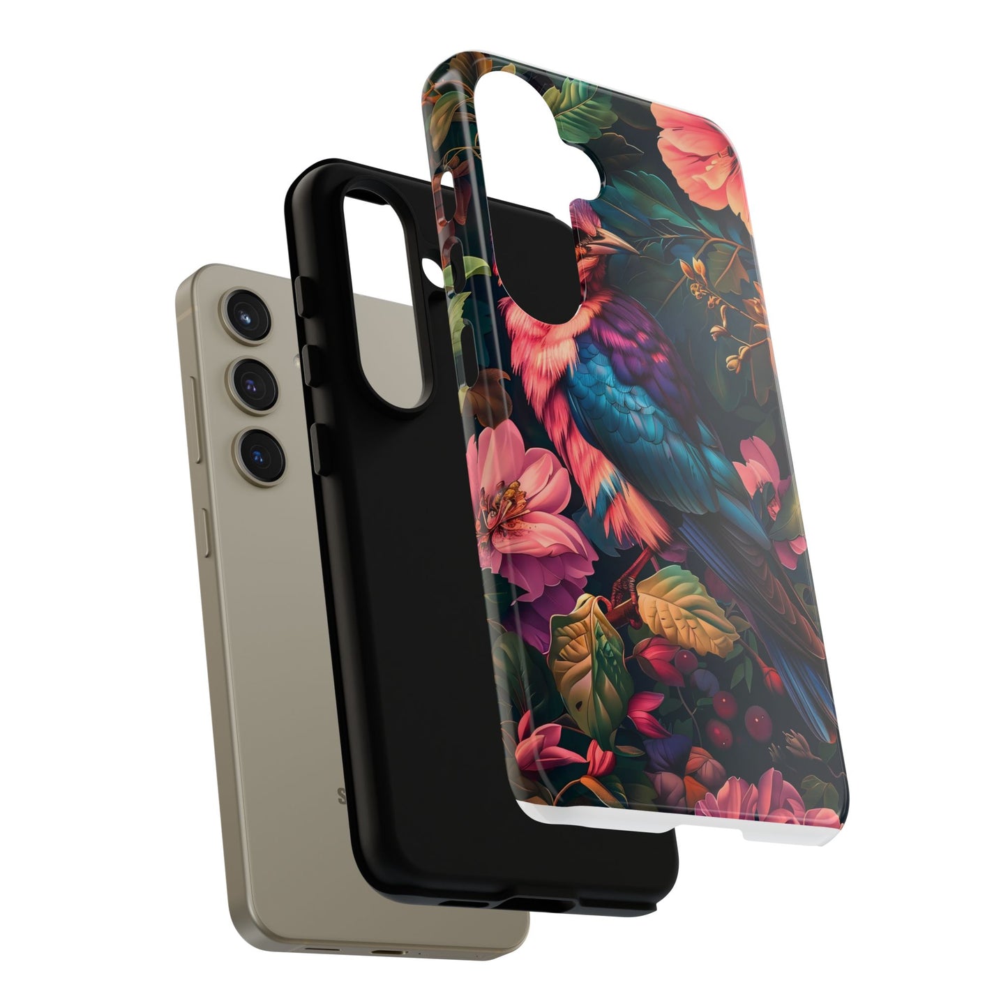 Tough Cases: Vibrant Tropical Bird Phone Case, Floral Smartphone Cover, Nature Lover Gift, Boho Phone Accessory, Cute Bird Case