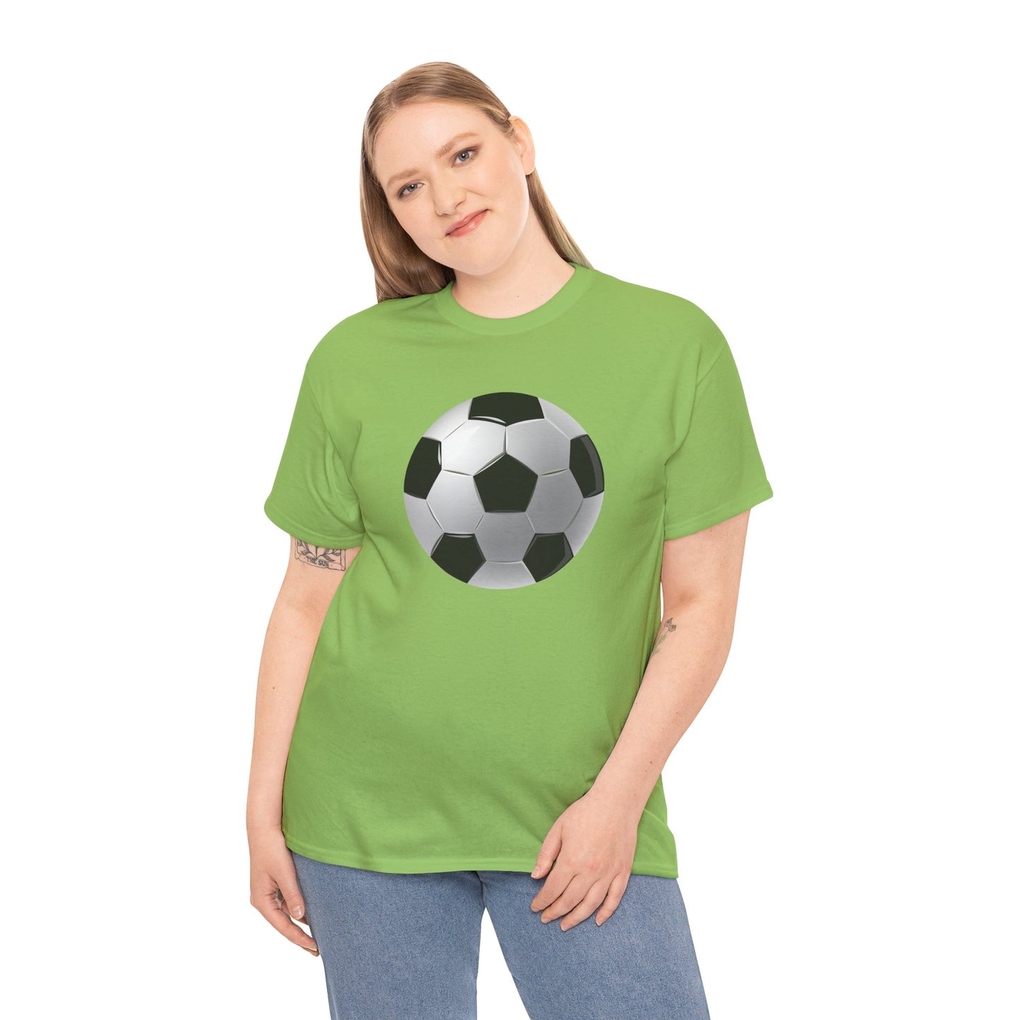 Unisex Heavy Cotton Tee - Dynamic Football Design - Sports Passion and Energy