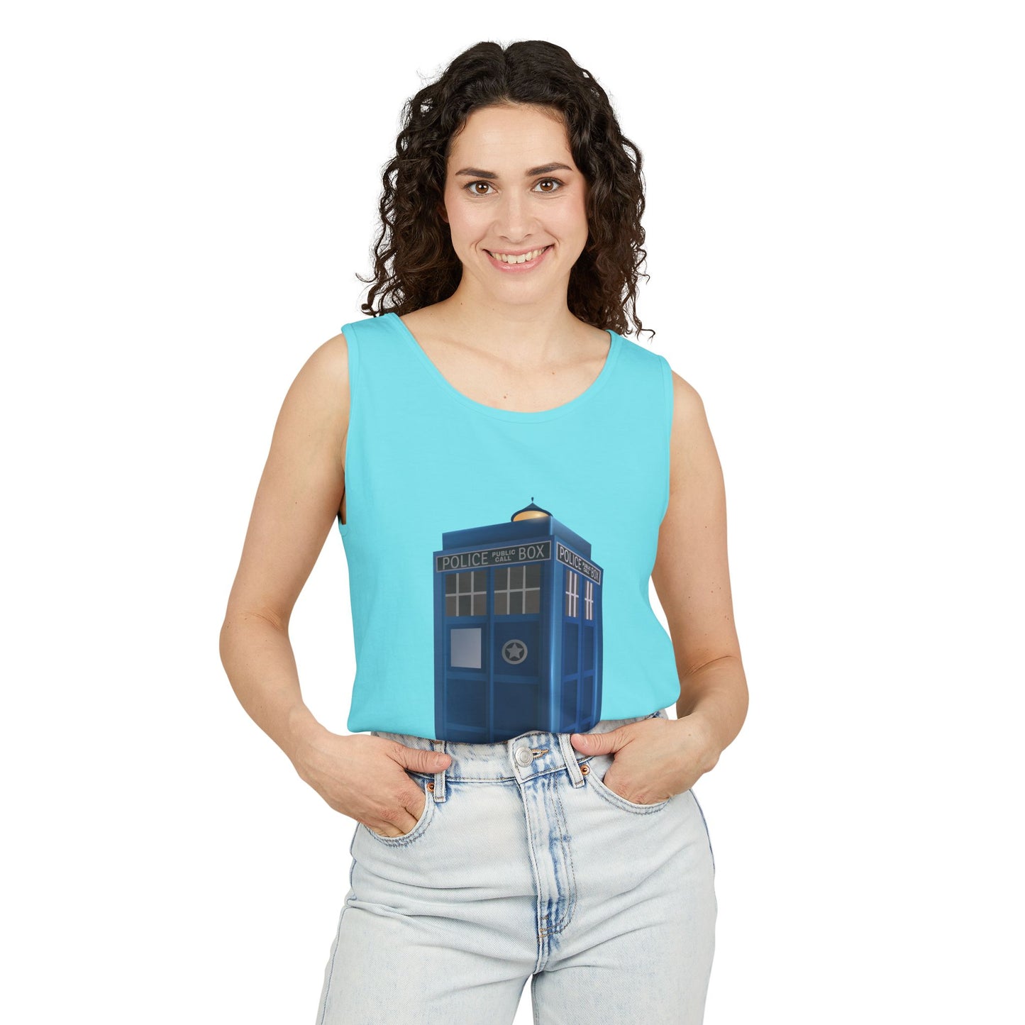 Unisex Garment-Dyed Tank Top - British Police Public Call Box - Iconic TARDIS Design
