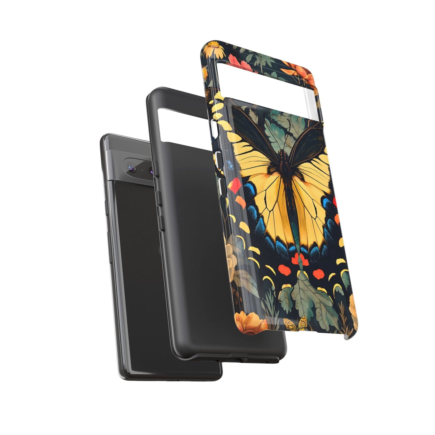 Butterfly Floral Phone Case, Art-inspire Tough Case, Gift for Nature Lovers, Butterfly Pattern Cover, Eco-Friendly Mobile Accessory