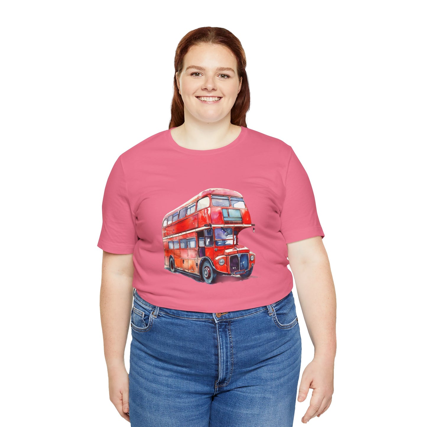 Unisex Jersey Short Sleeve Tee - London Transport English Bus - Iconic Red Double-Decker