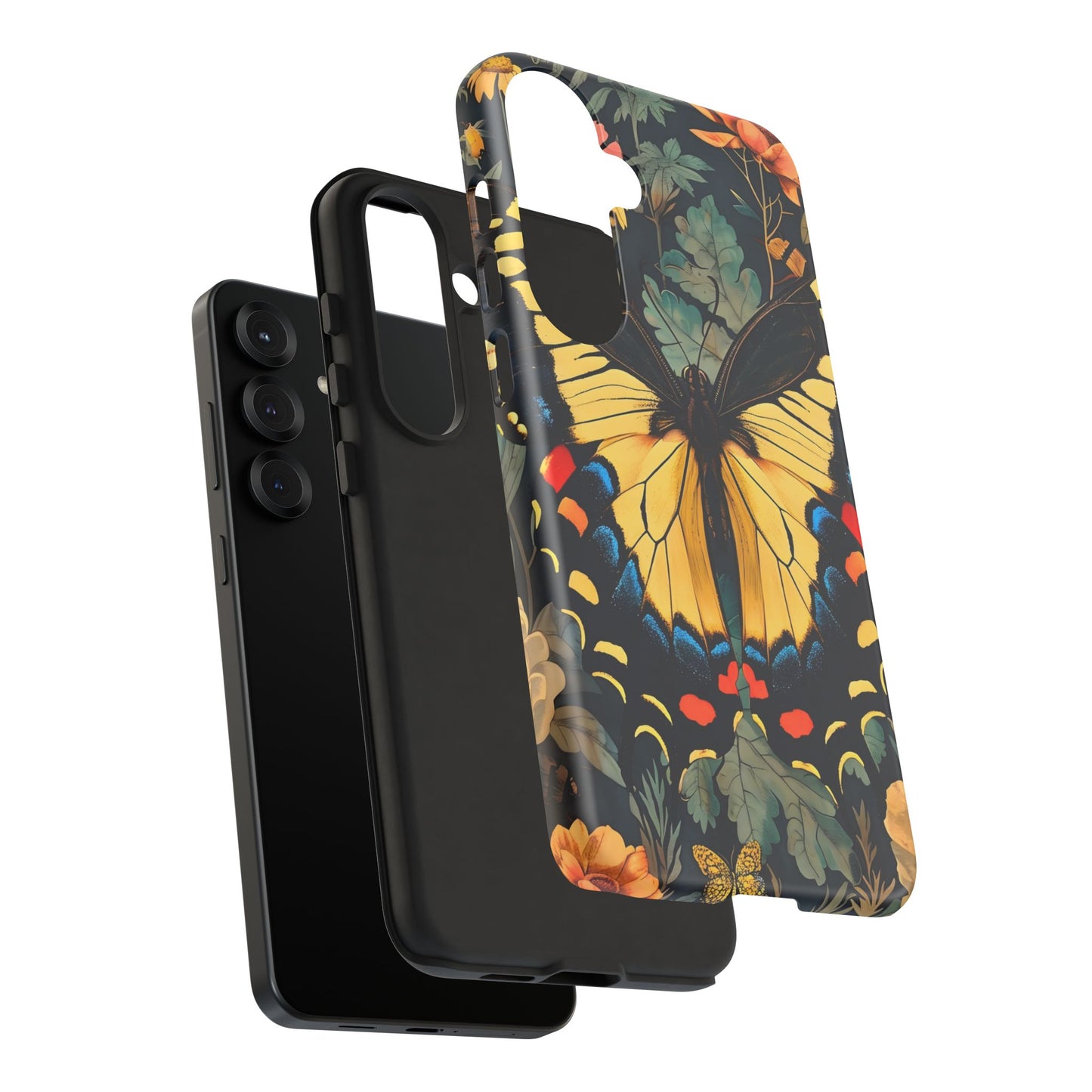 Butterfly Floral Phone Case, Art-inspire Tough Case, Gift for Nature Lovers, Butterfly Pattern Cover, Eco-Friendly Mobile Accessory