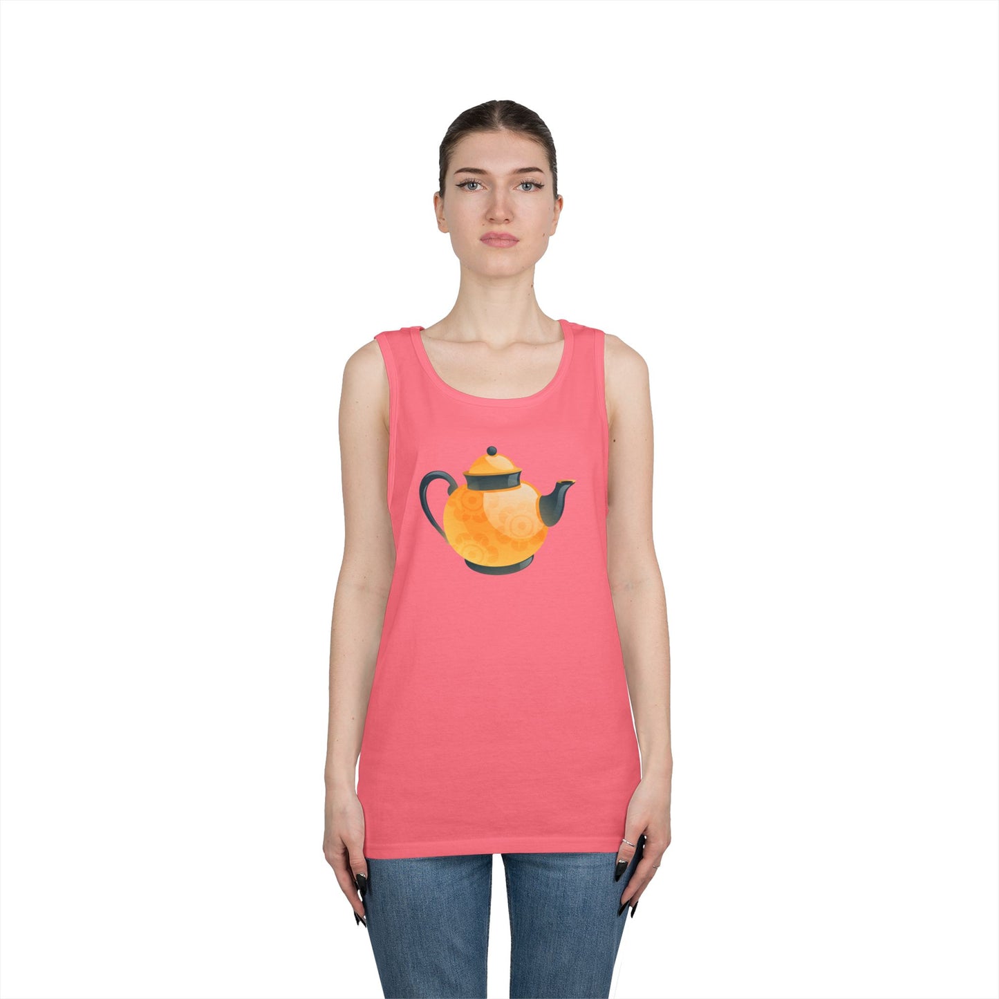 Unisex Heavy Cotton Tank Top - Classic British Tea Kettle - Timeless Elegance in Tea Time