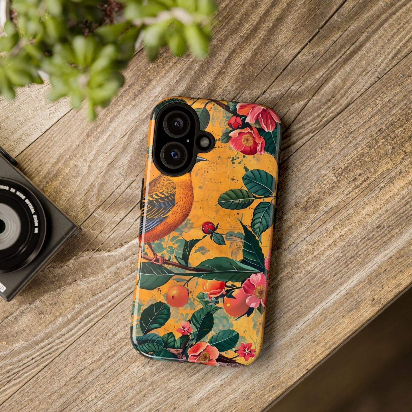Colorful Floral Phone Case, Tough Cases, Nature-Inspired, Bird Design, Eco-Friendly Gift, Phone Protector for Spring