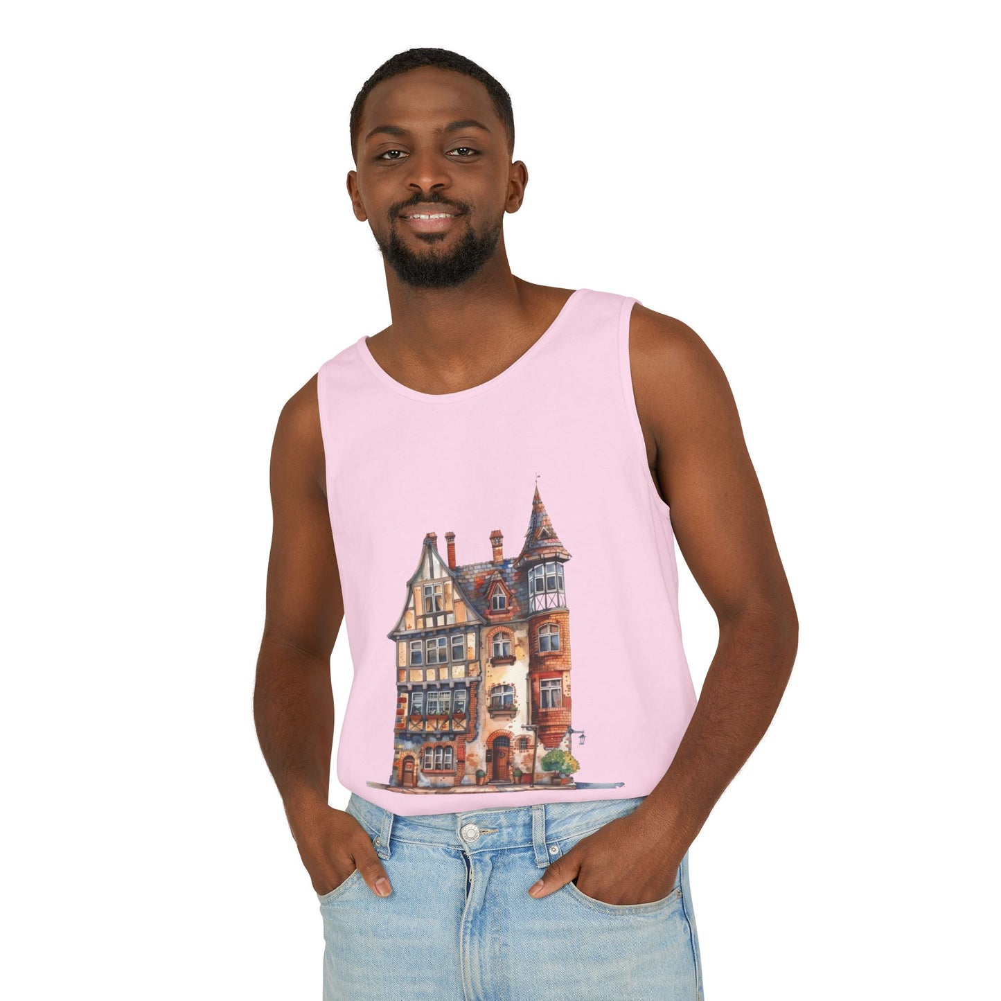 Unisex Garment-Dyed Tank Top - British Historic House - Classic Architectural Elegance