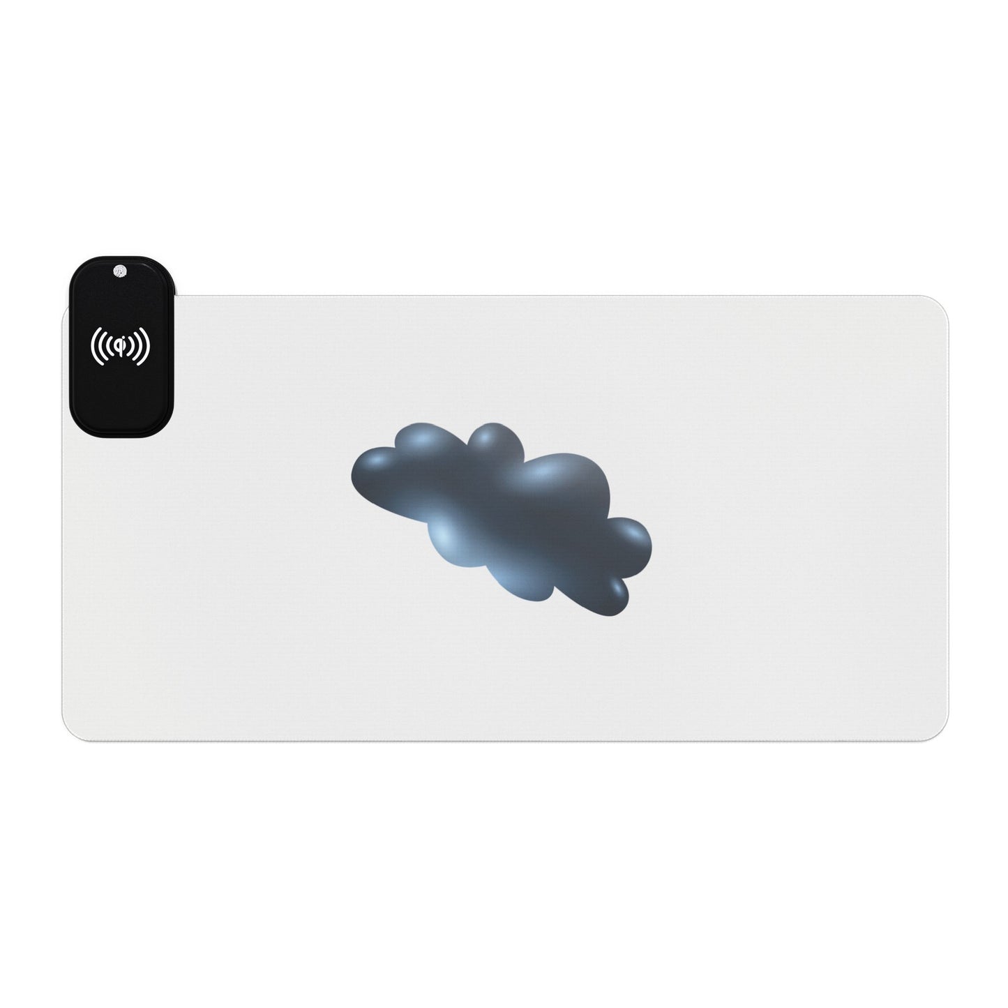 Cloud Illustration - Dark Blue - LED Wireless Charging Gaming Mouse Pad - Modern Desk Accessory, Gamer Gift, Home Office, White, Black, Cool Tech Decor