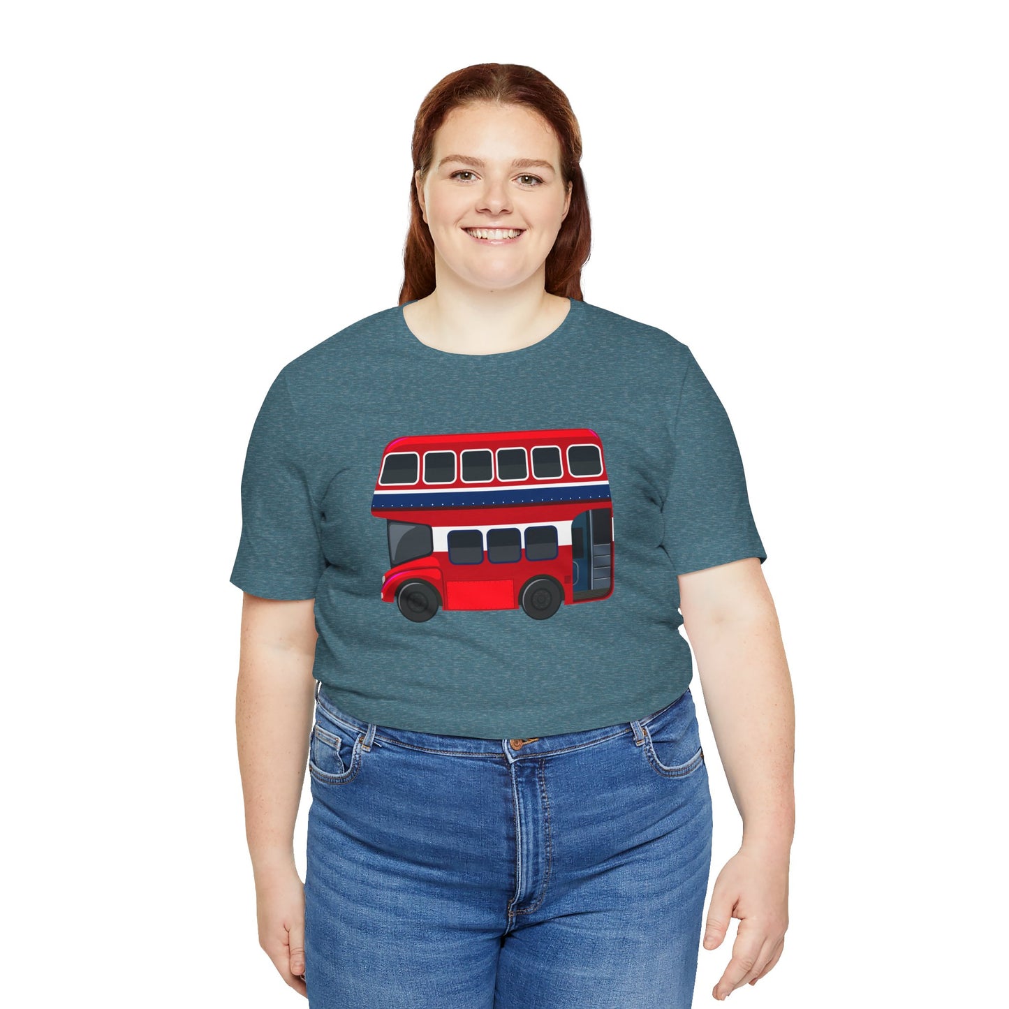 Unisex Jersey Short Sleeve Tee - London Transport English Bus - Iconic Red Double-Decker