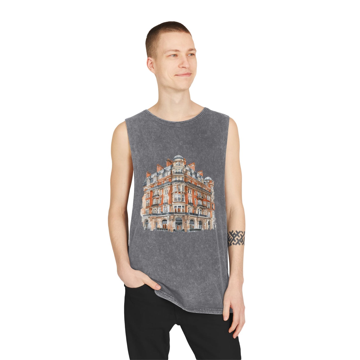 Unisex Stonewash Tank Top - Classic British Architecture - Elegant Historic Building