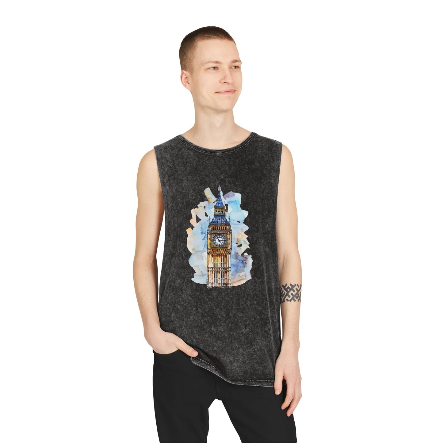 Unisex Stonewash Tank Top - Iconic Big Ben Clock Tower