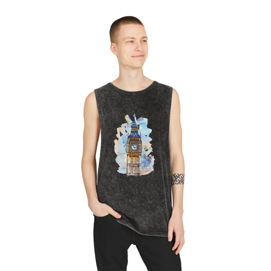 Unisex Stonewash Tank Top - Iconic Big Ben Clock Tower