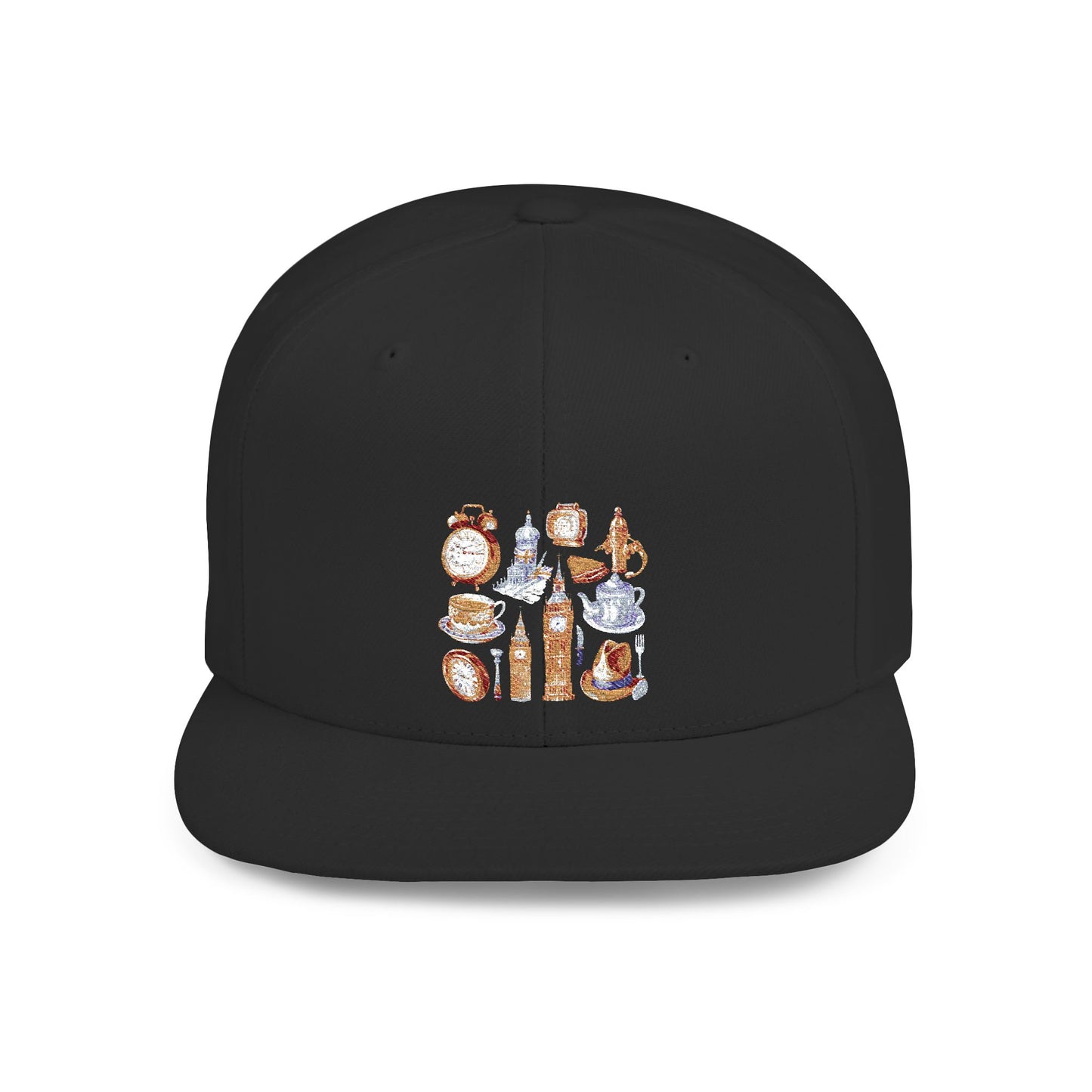 Vintage London England Icons - Scones & Tea Watercolor Flat Bill Snapback