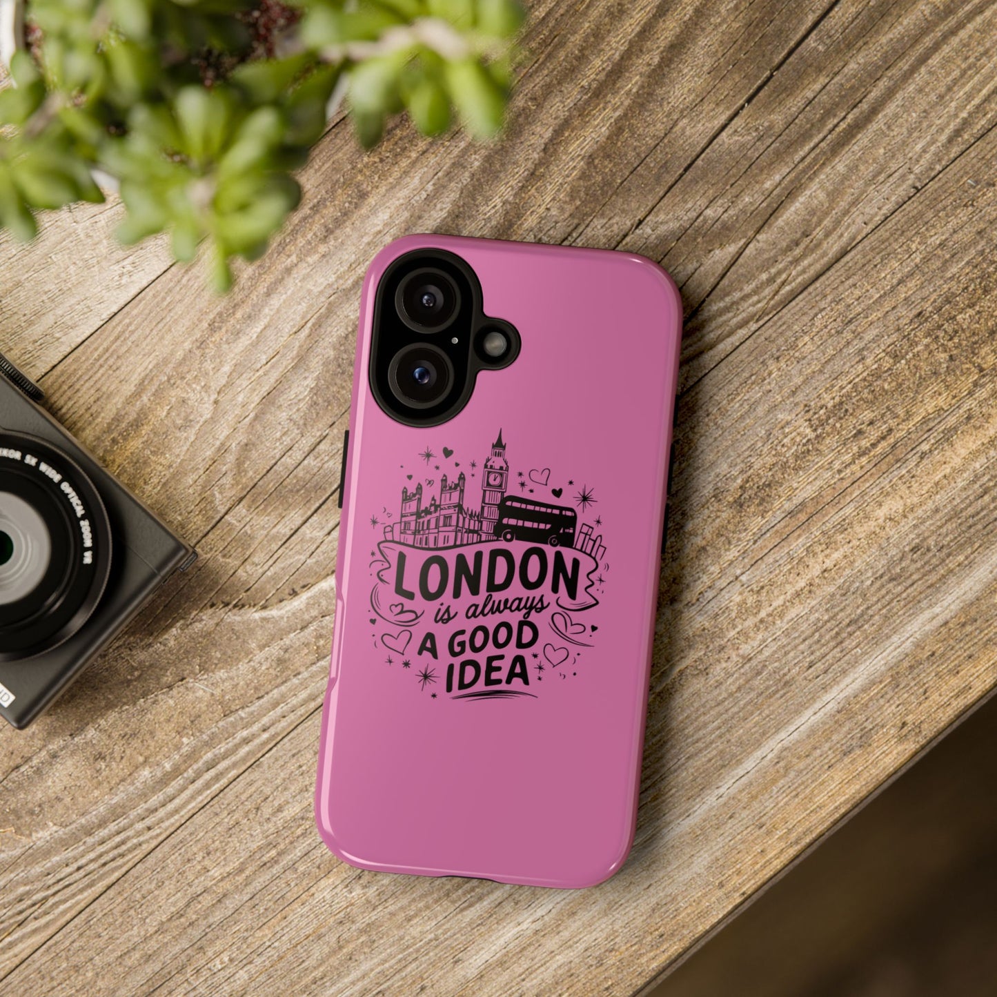 London is Always a Good Idea Phone Case, Cute iPhone Cover, London Travel Gift, Pink Protective Case, Unique Cell Phone Holder
