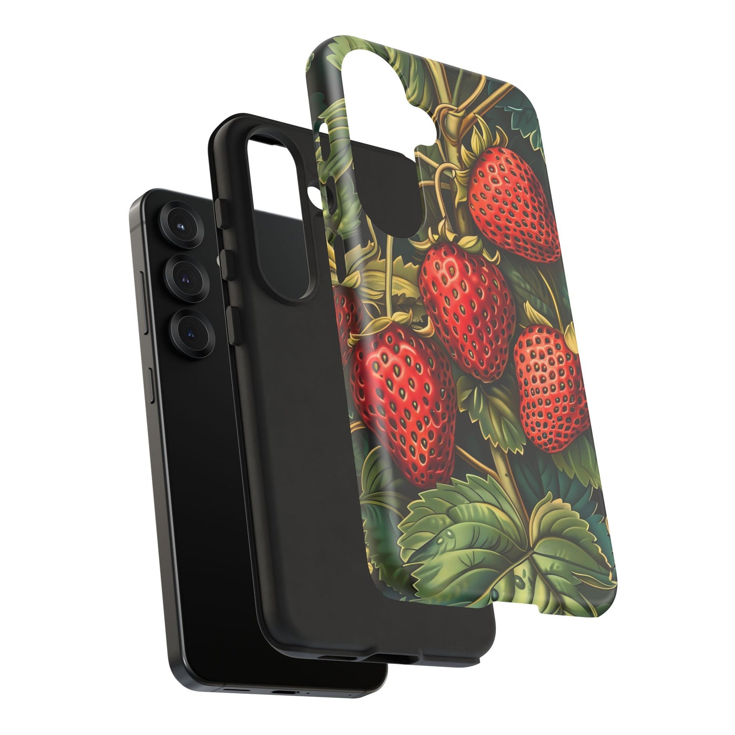 Strawberry Phone Case, Tough Berry Case, Floral Phone Cover, Cute Smartphone Shell, Nature-Inspired Gift