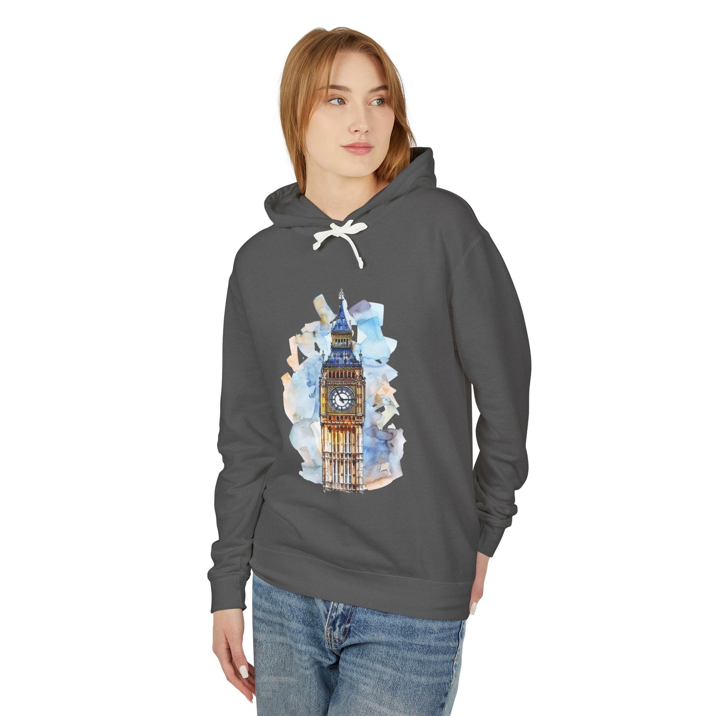Unisex Lightweight Hooded Sweatshirt - Towering Time - Big Ben and British Heritage