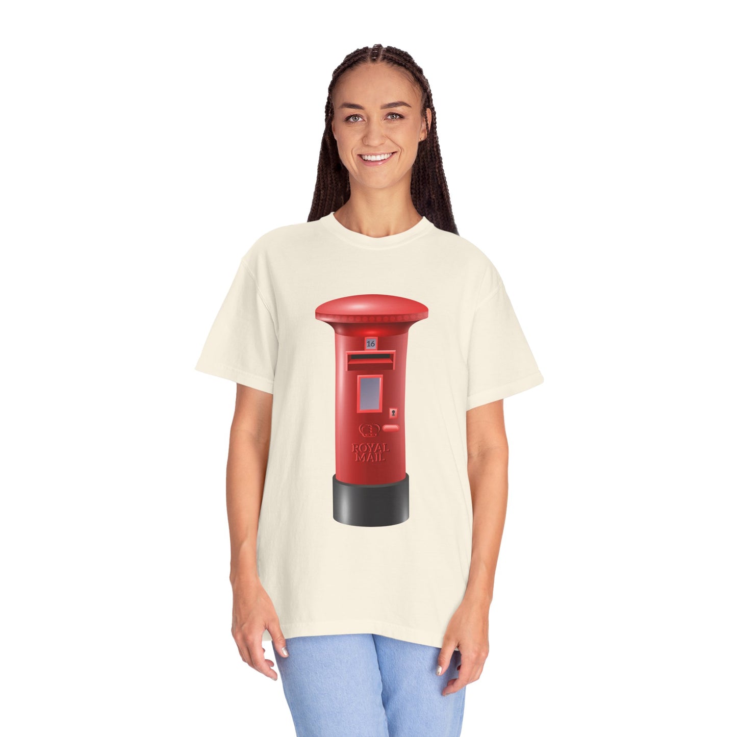 Unisex Garment-Dyed T-shirt - Classic UK Royal Mailbox Design - British Postbox Icon