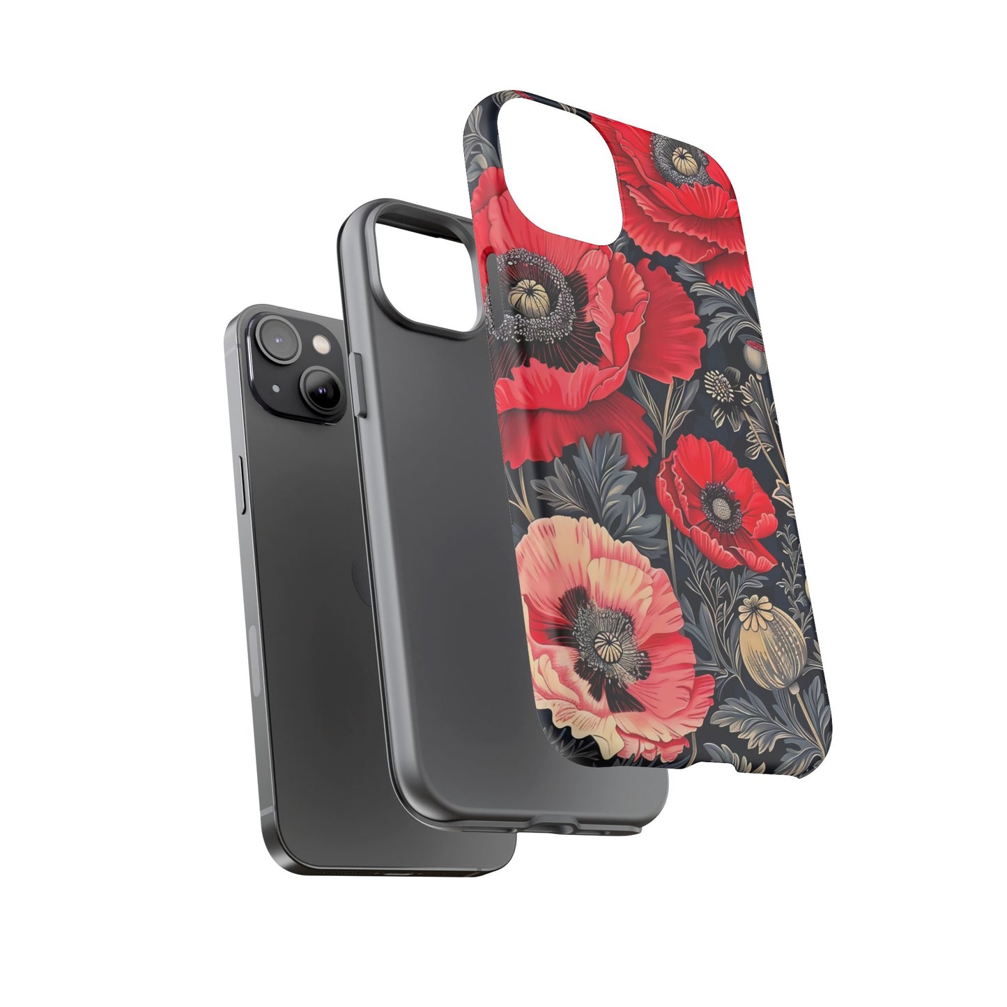Floral Phone Case with Artistic Poppies, Tough Cases, Flower Design, Nature Lover Gift, Customizable Mobile Cover, Stylish Phone Accessories