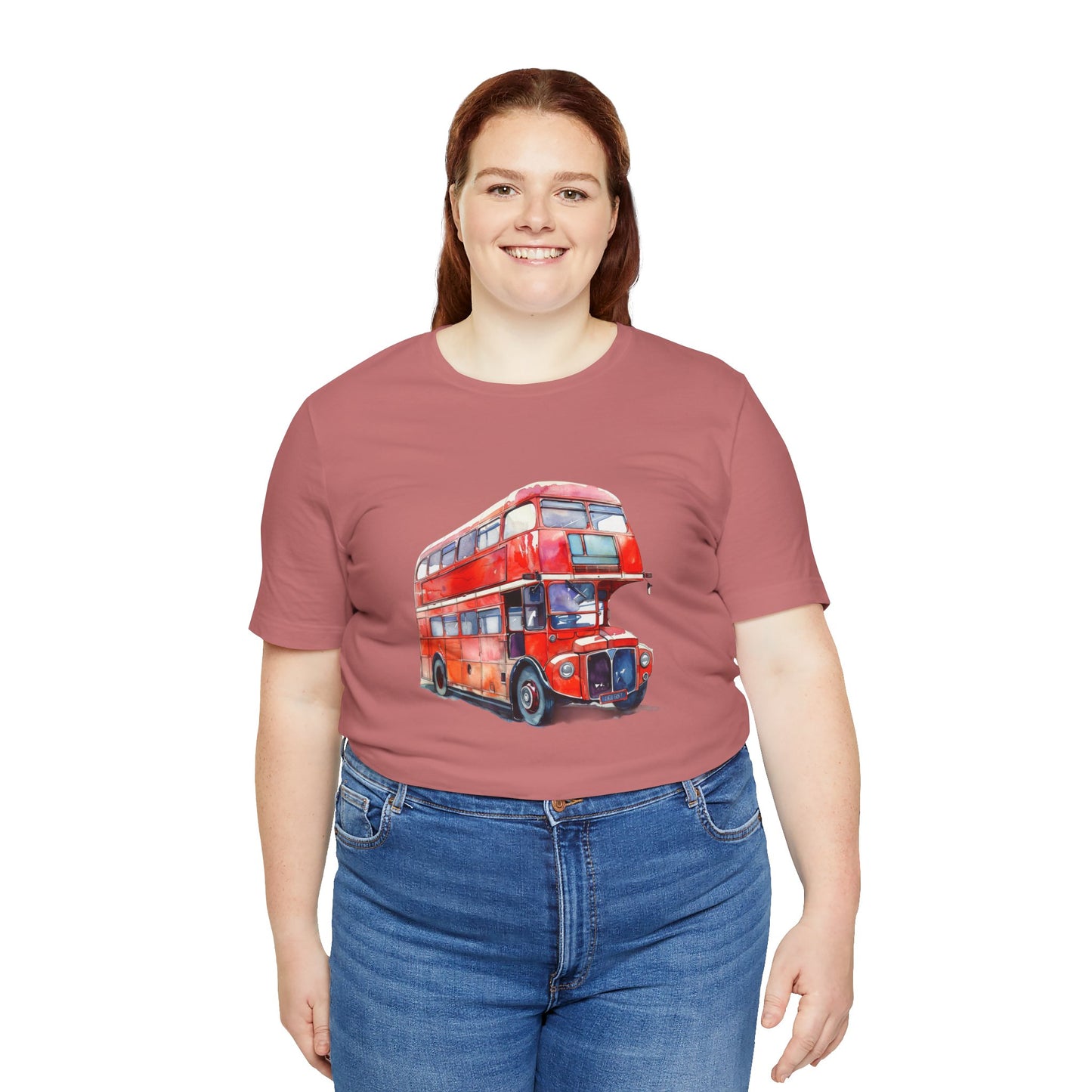 Unisex Jersey Short Sleeve Tee - London Transport English Bus - Iconic Red Double-Decker